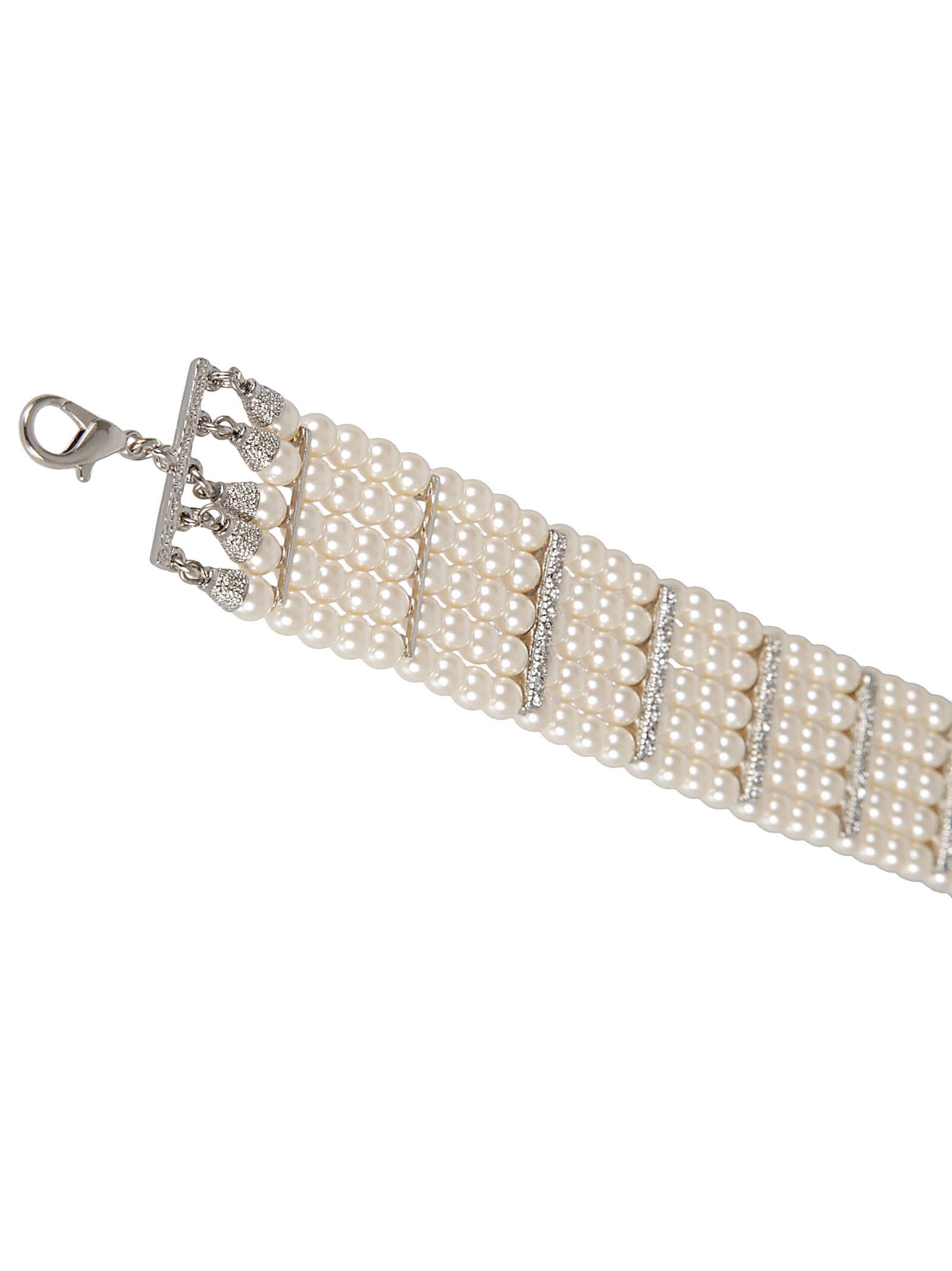 Shop Alessandra Rich Pearl Embellished Necklace In Pearl Silver
