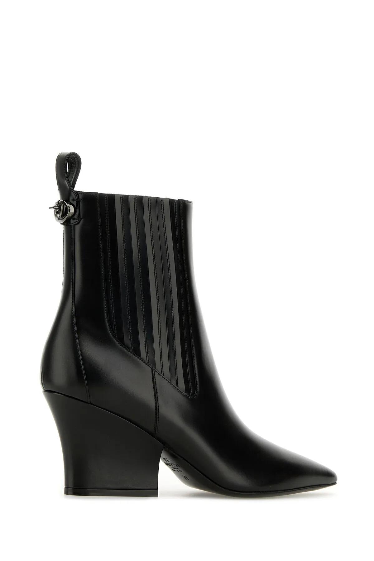 Shop Valentino Black Leather Vlogo Lockette Ankle Boots