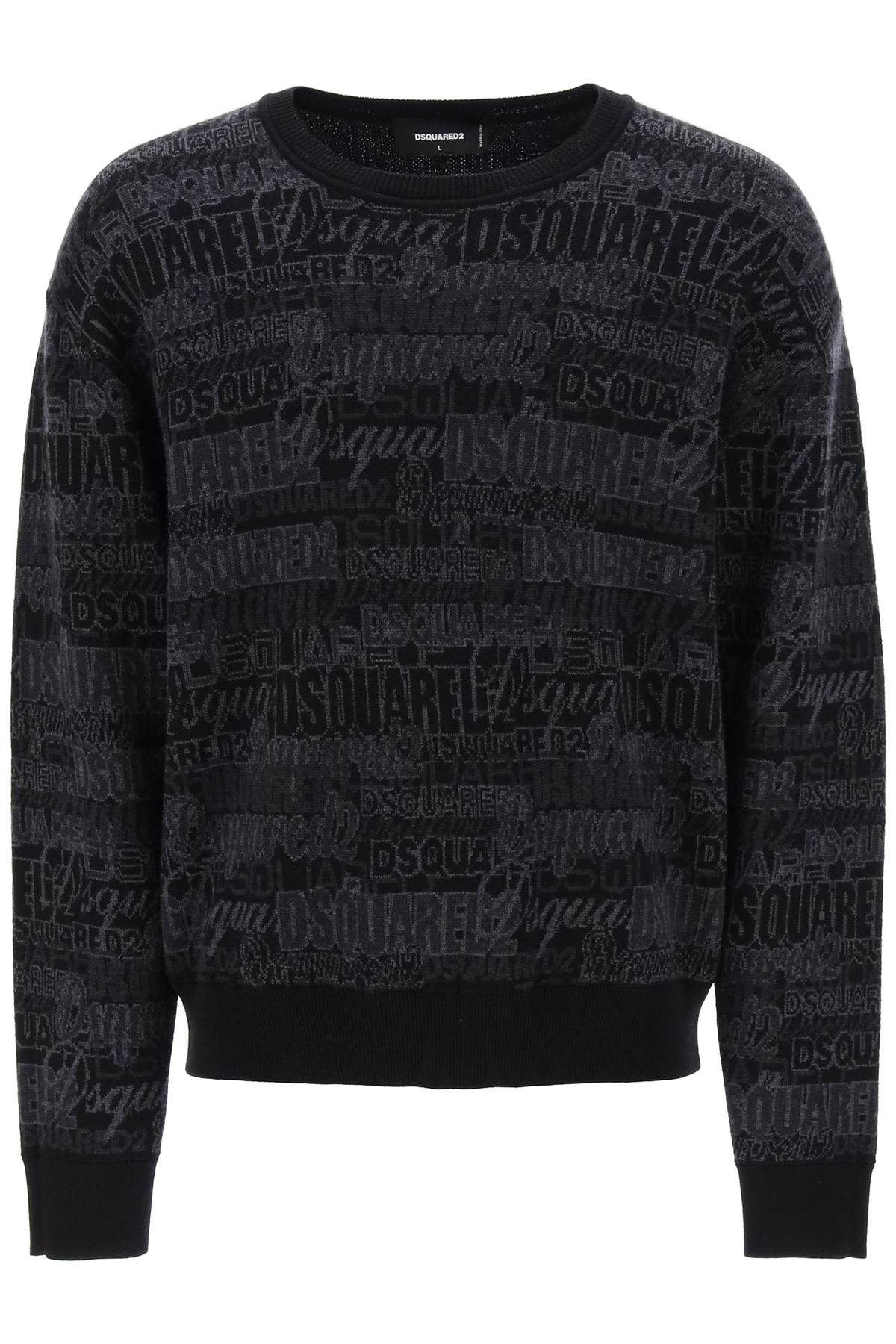 Shop Dsquared2 Wool Sweater With Logo Lettering Motif In Black Grey (grey)