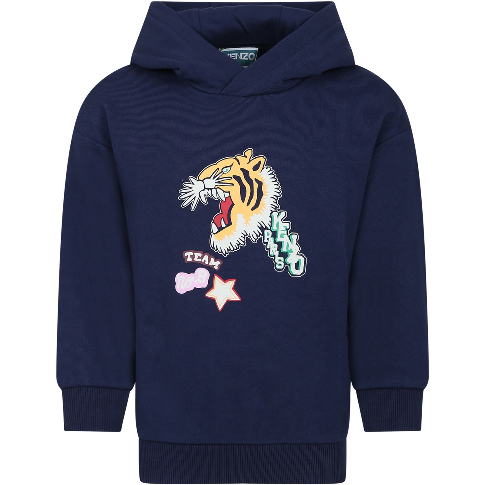 Kenzo Kids' Blue Sweatshirt For Girl With Tiger And Logo In A Marine