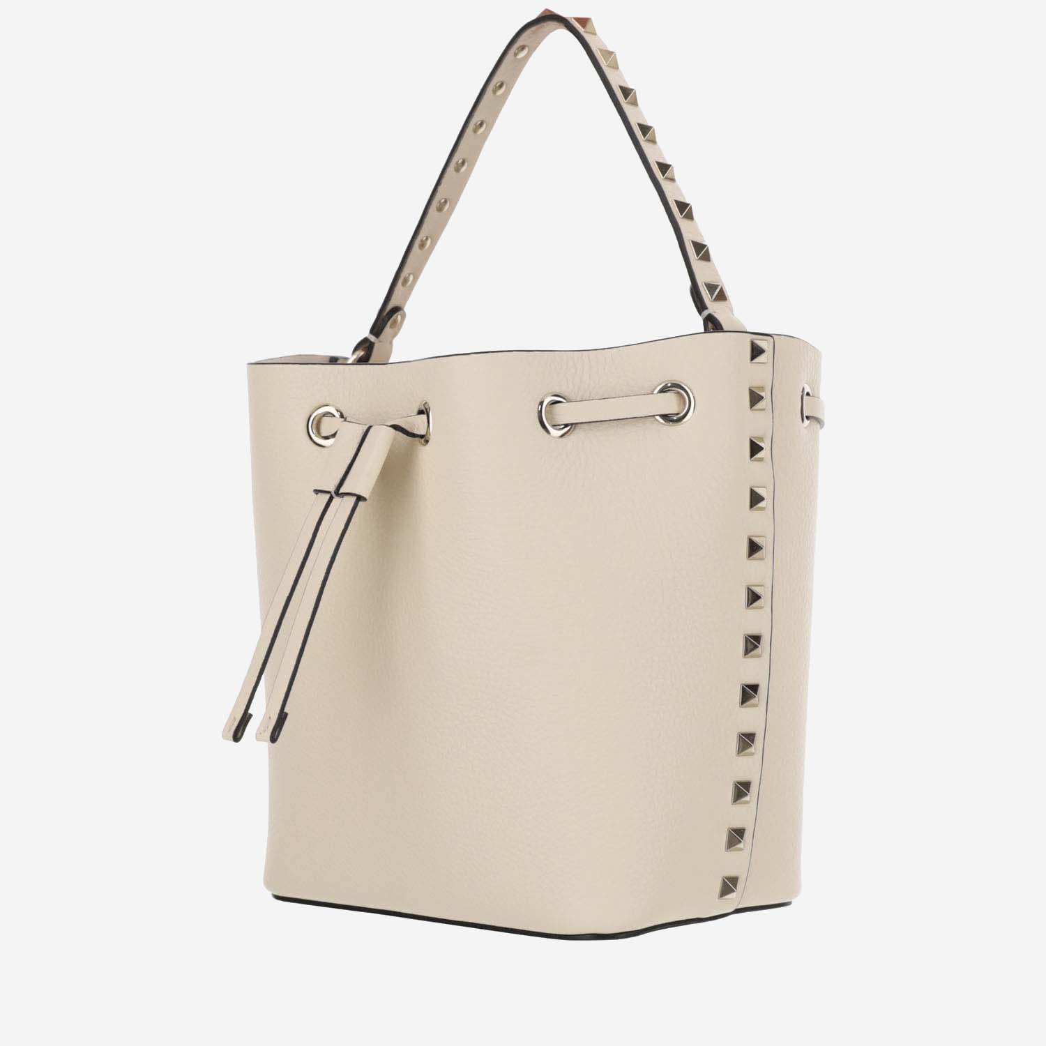 Valentino Garnet Calfskin Rockstud Bucket Bag In White