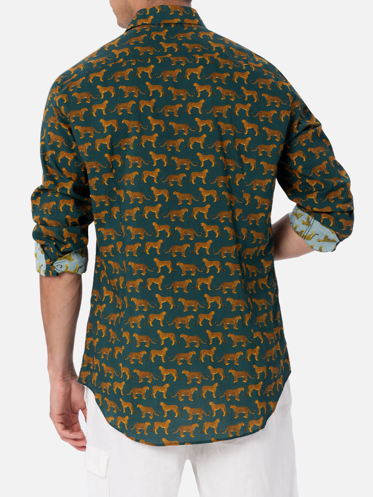 MC2 SAINT BARTH MAN MUSLIN COTTON SHIRT SIKELIA WITH CHEETA PRINT