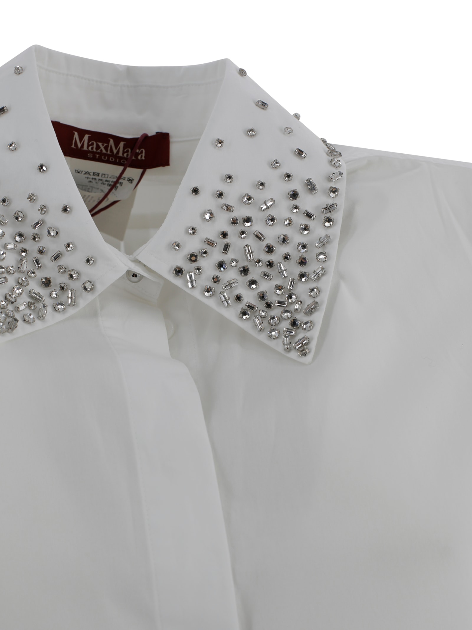 Max Mara Poplin Shirt With Crystals In White