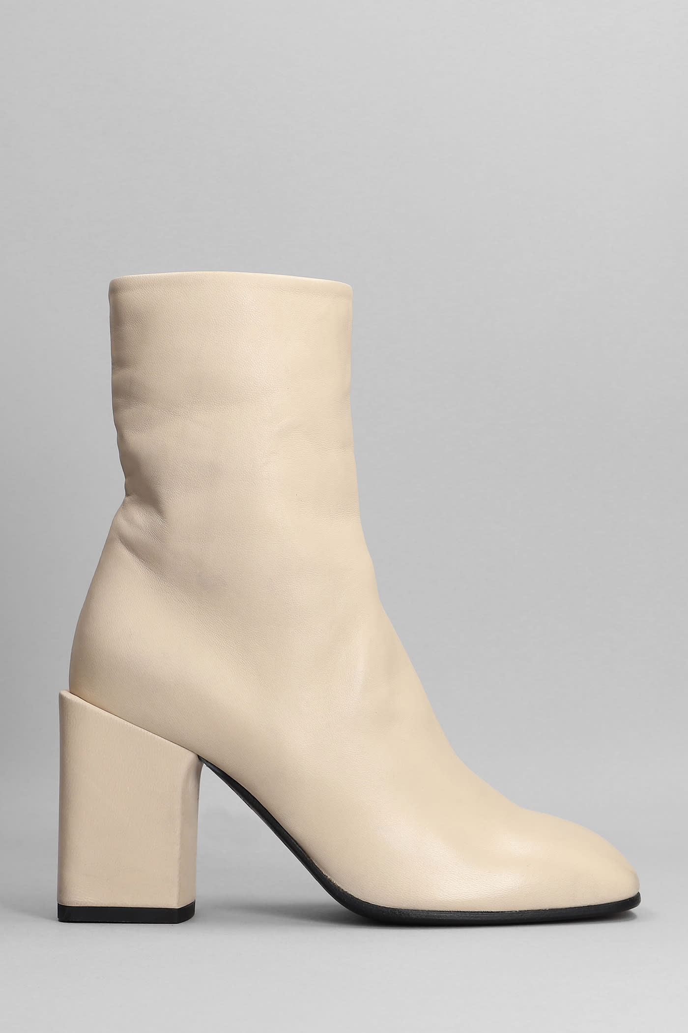 Officine Creative Lutrec 002 High Heels Ankle Boots In Beige Leather