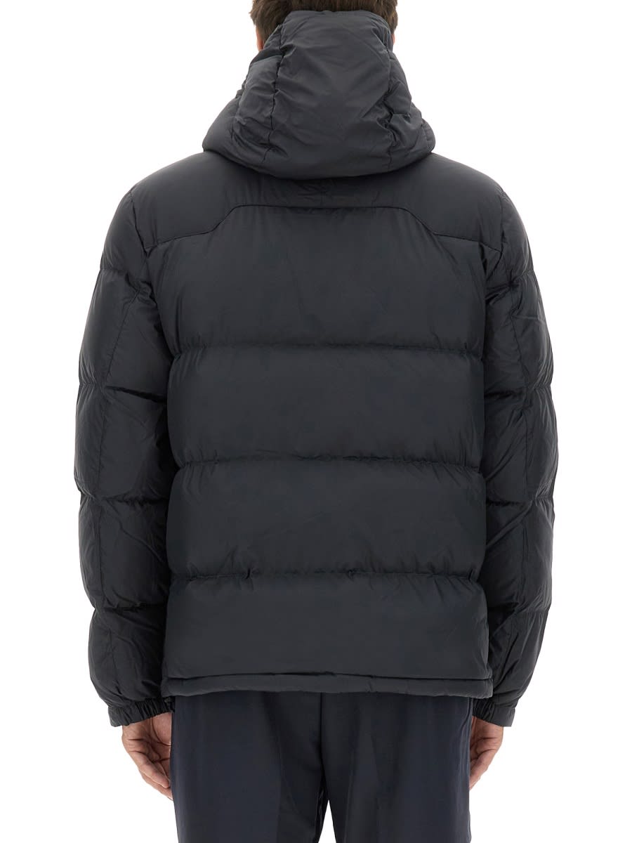 Polo Ralph Lauren Blue Down Jacket With Fixed Hood And Embroidered Pony Logo On Chest In Tech Fabric Man In Black