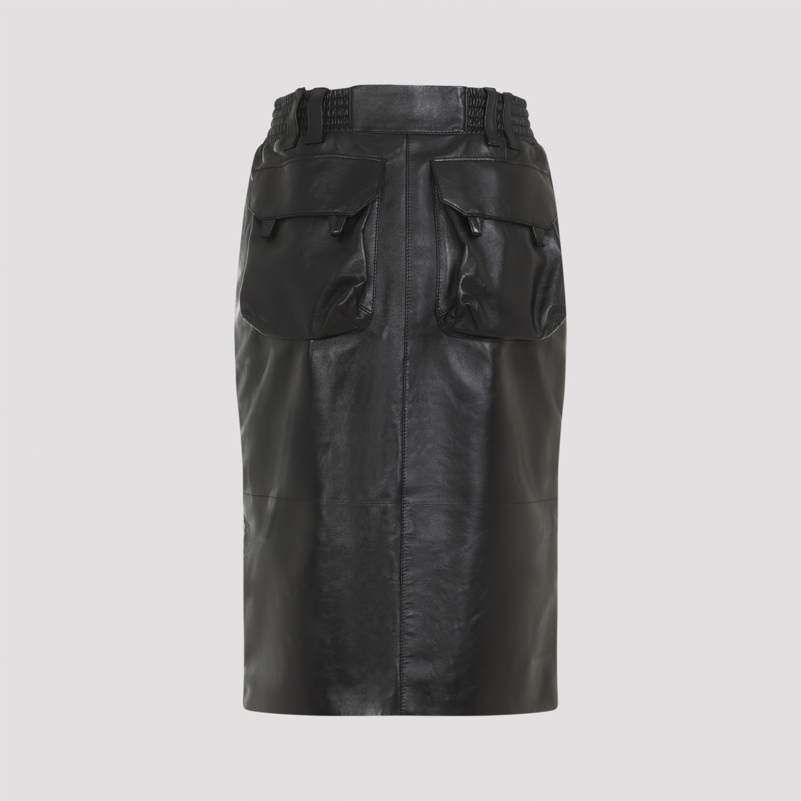 Saint Laurent Black Lamb Leather Midi Skirt In Black