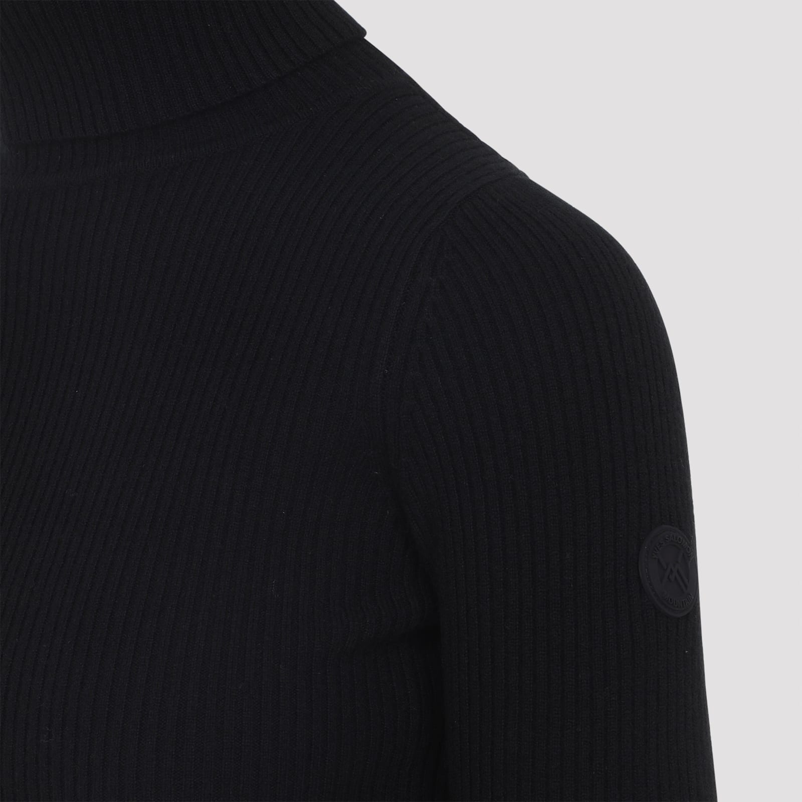Yves Salomon Ribbed Black Wool And Cashmere Turtleneck Sweater In Animal Print