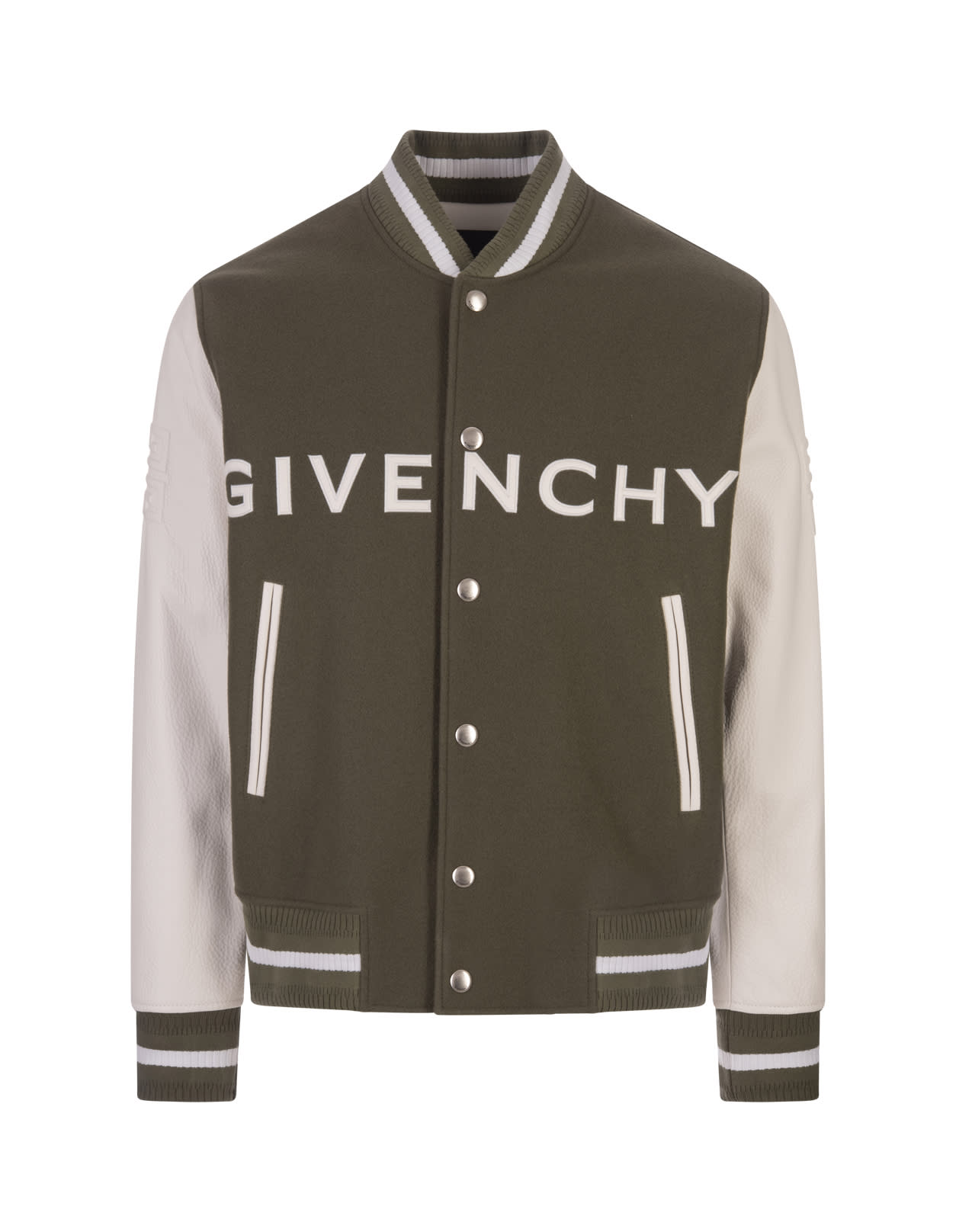 Givenchy Khaki And White  Bomber Jacket In Wool And Leather In Green