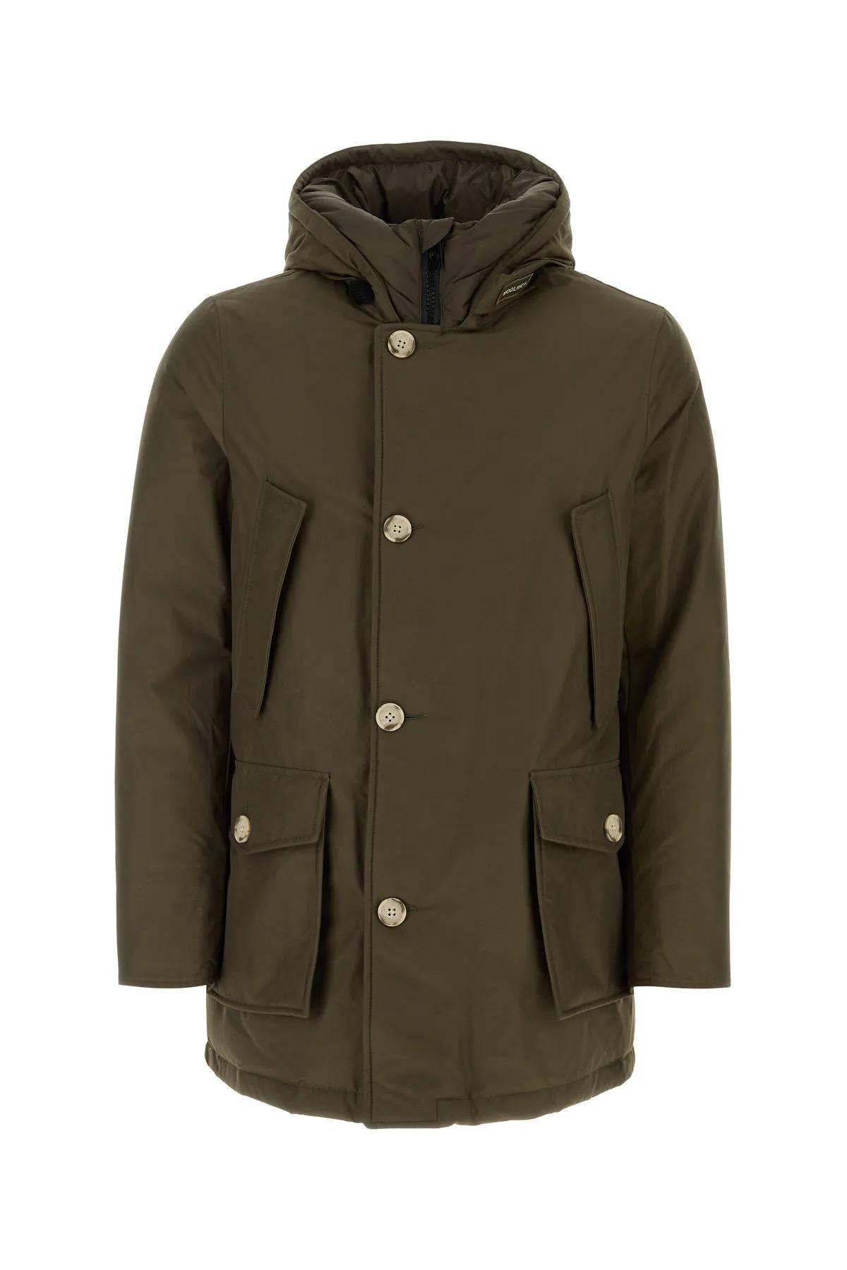 Shop Woolrich Army Green Cotton Blend Down Jacket