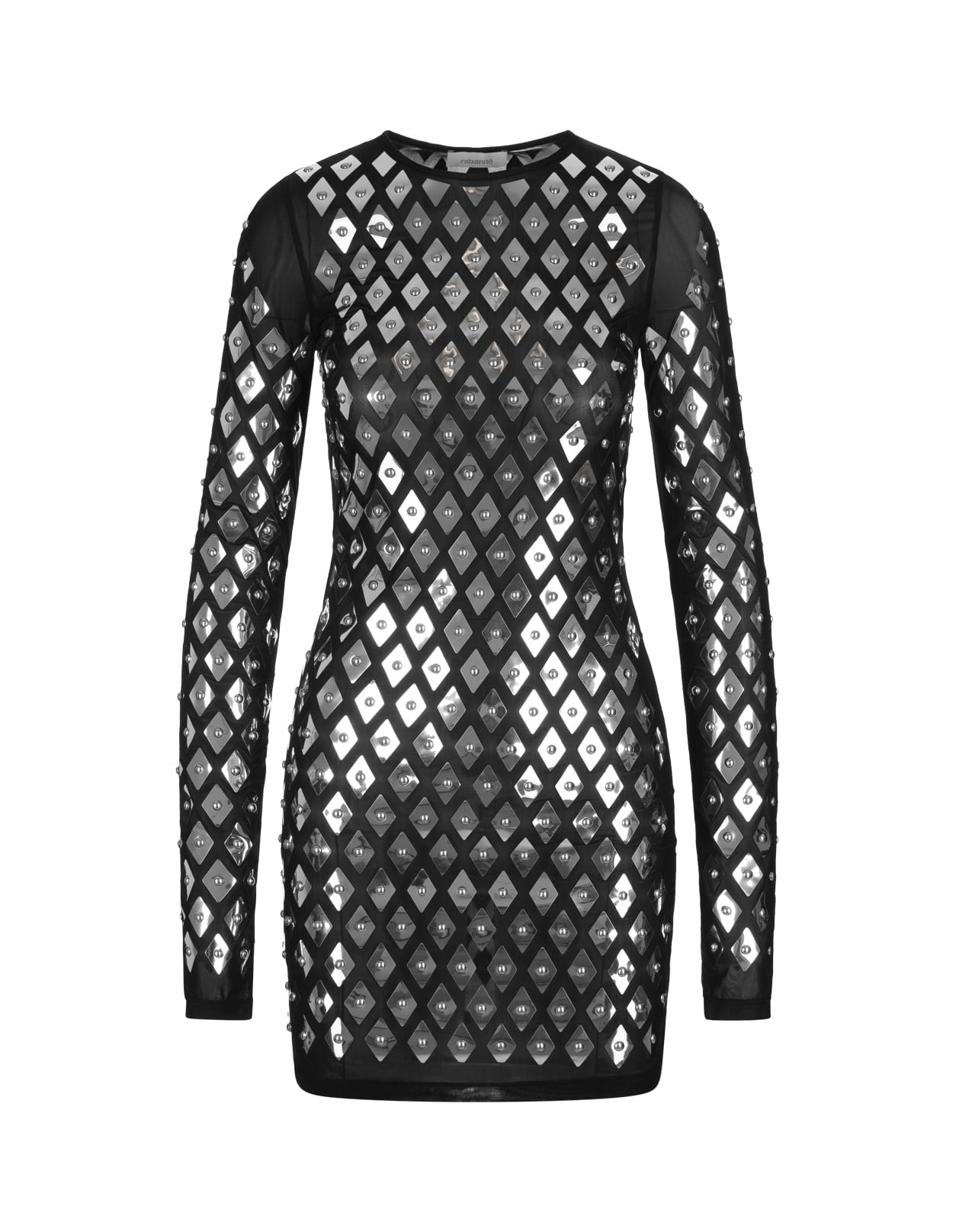 Black Mini Dress With All-over Rhombus And Studs