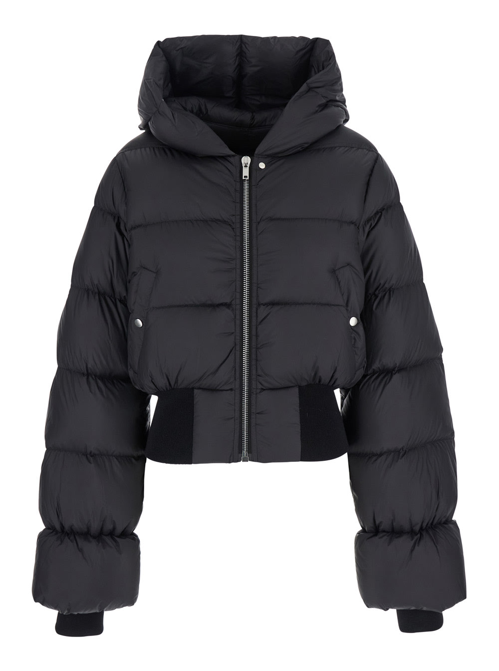 Rick Owens Black Down Jacket With Crop Design And Fixed Hood In Tech Fabric Woman In Black