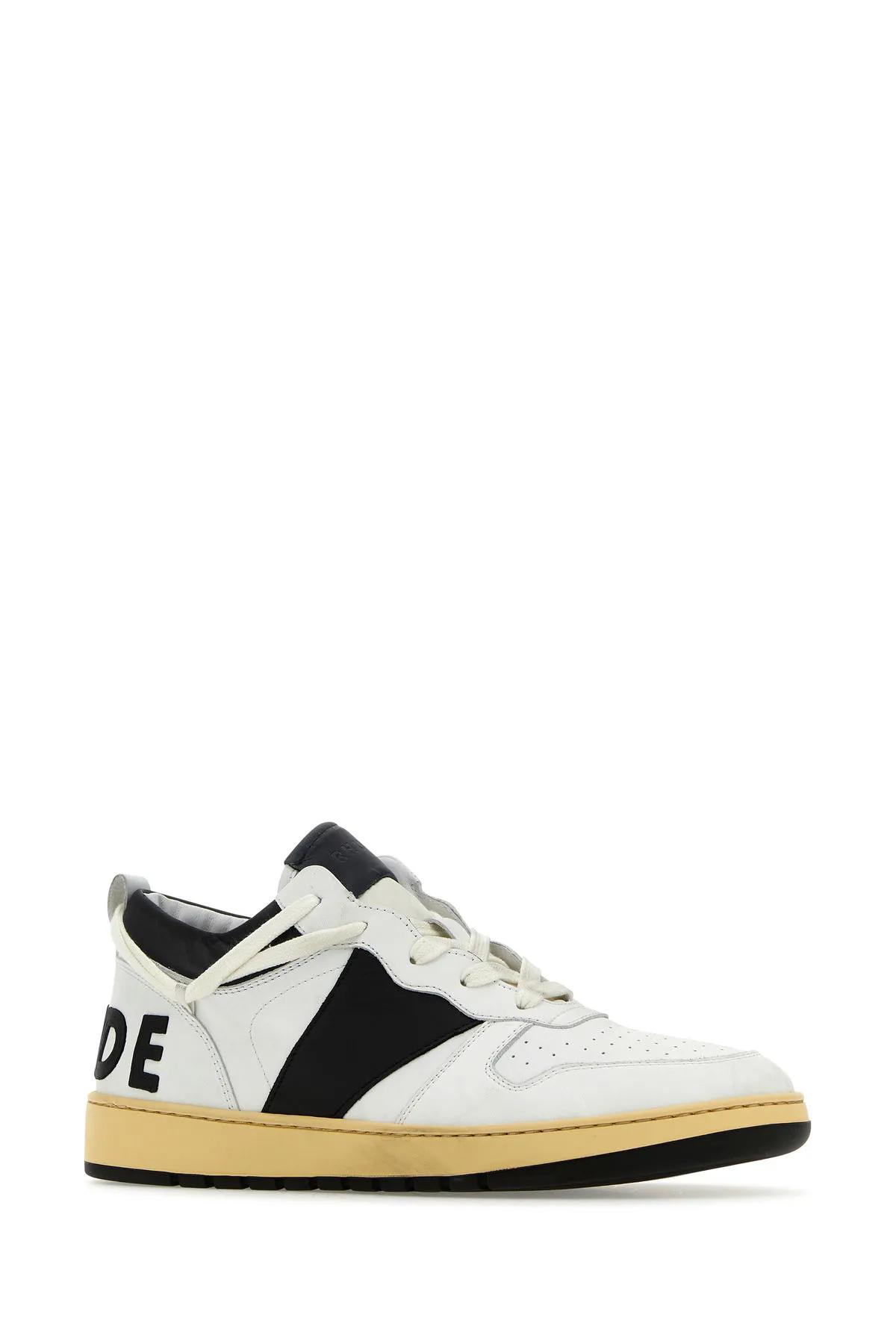 Shop Rhude Two-tone Leather Rhecess Sneakers In White