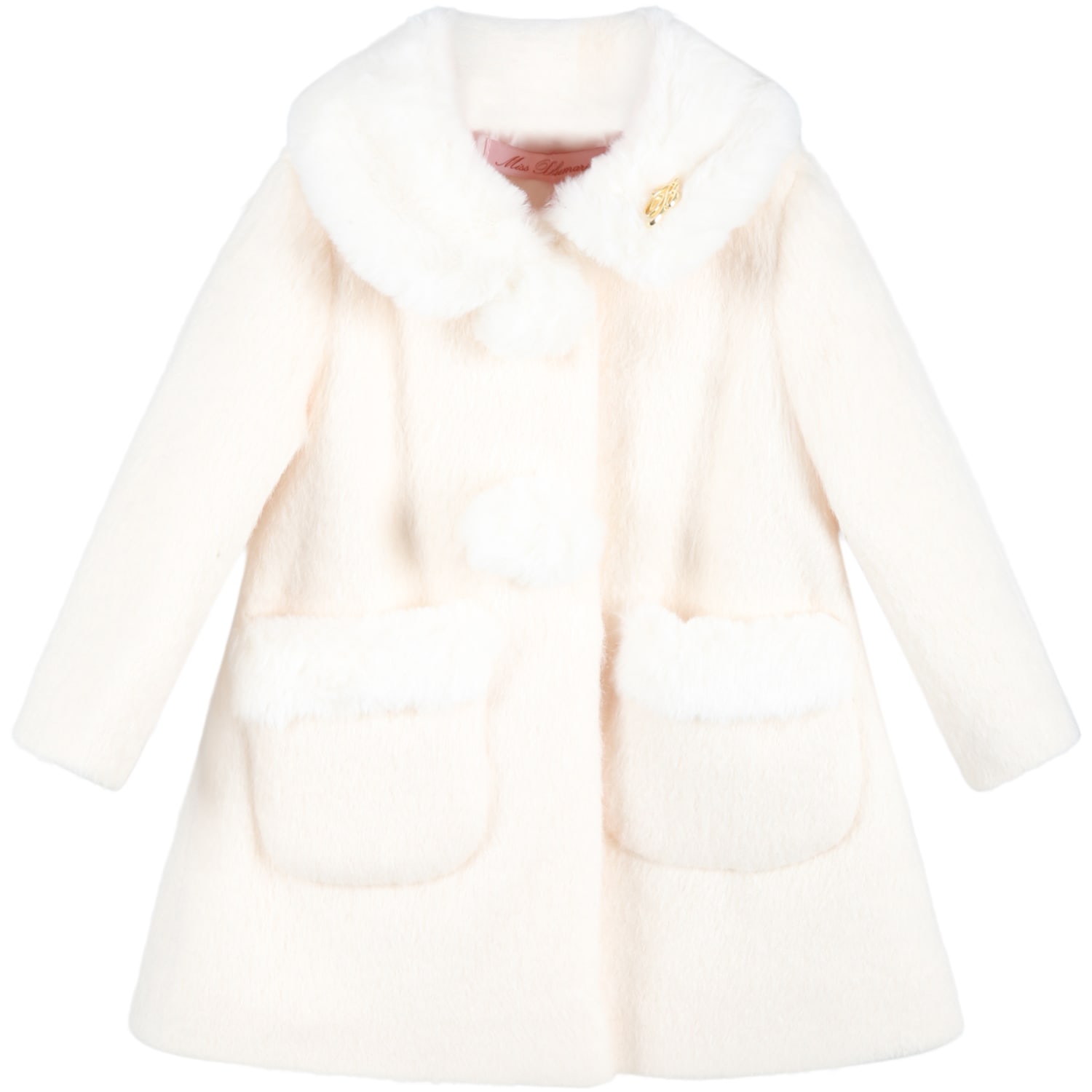 Blumarine Ivory Coat For Baby Girl With Loog