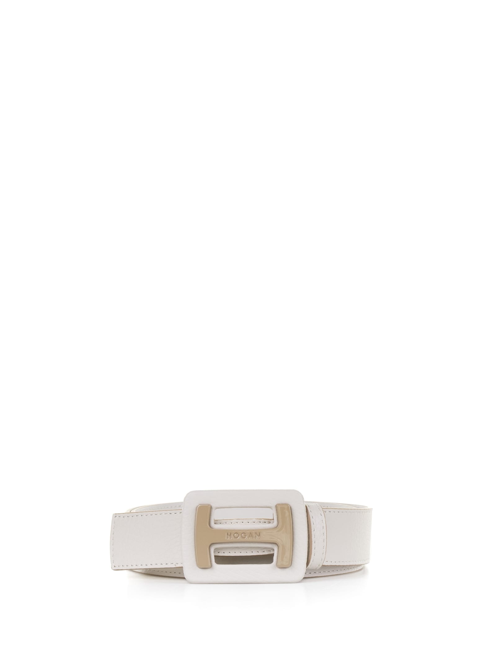 Shop Hogan White Leather Belt With Logo In Bianco Marmo