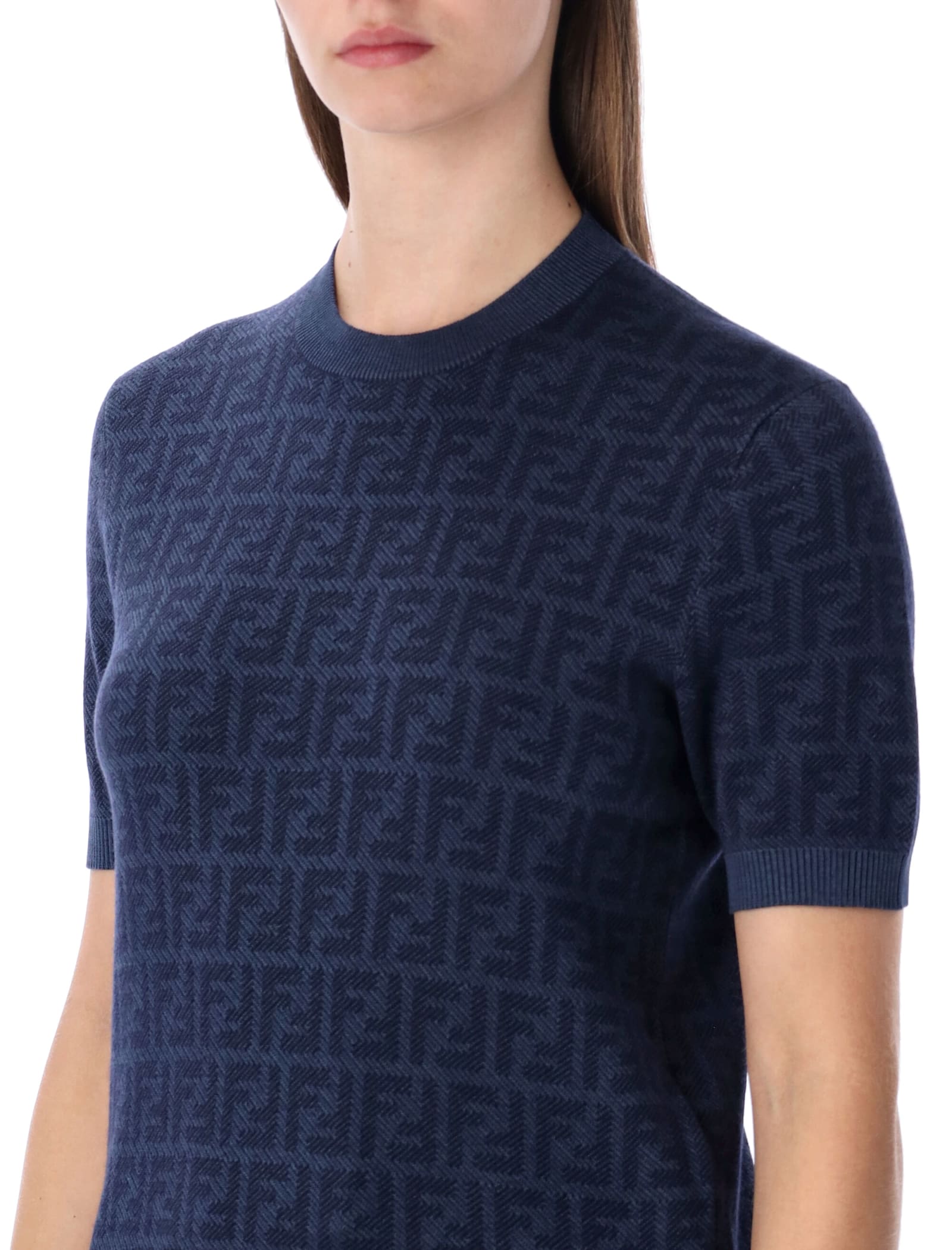 Fendi Ff Wool And Silk Sweater In Blue