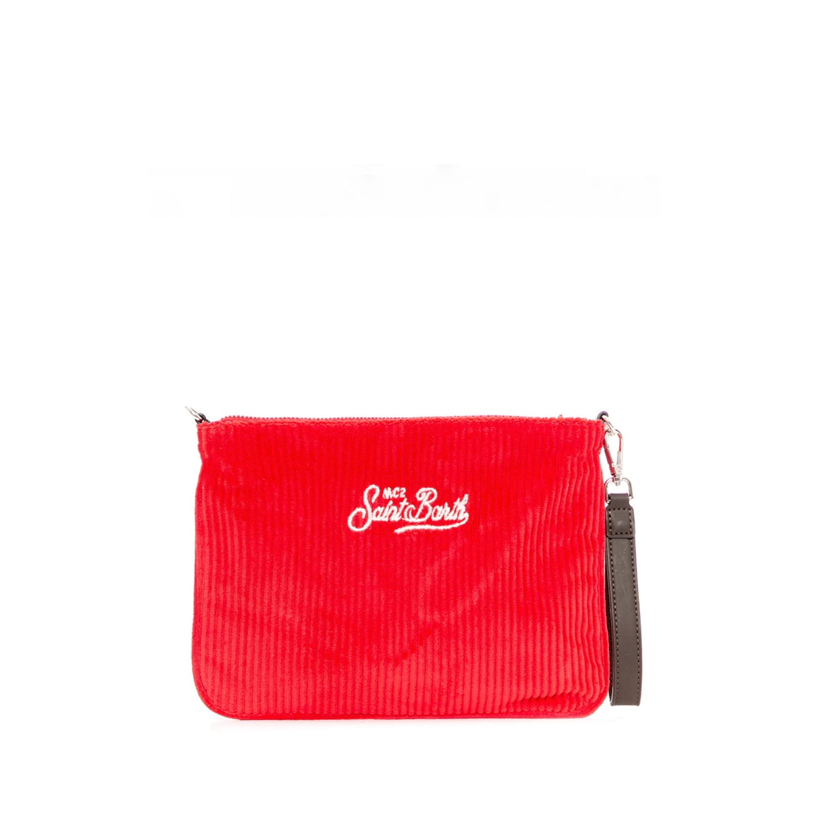 Shop Mc2 Saint Barth Parisienne Red Corduroy Cross-body Pouch Bag