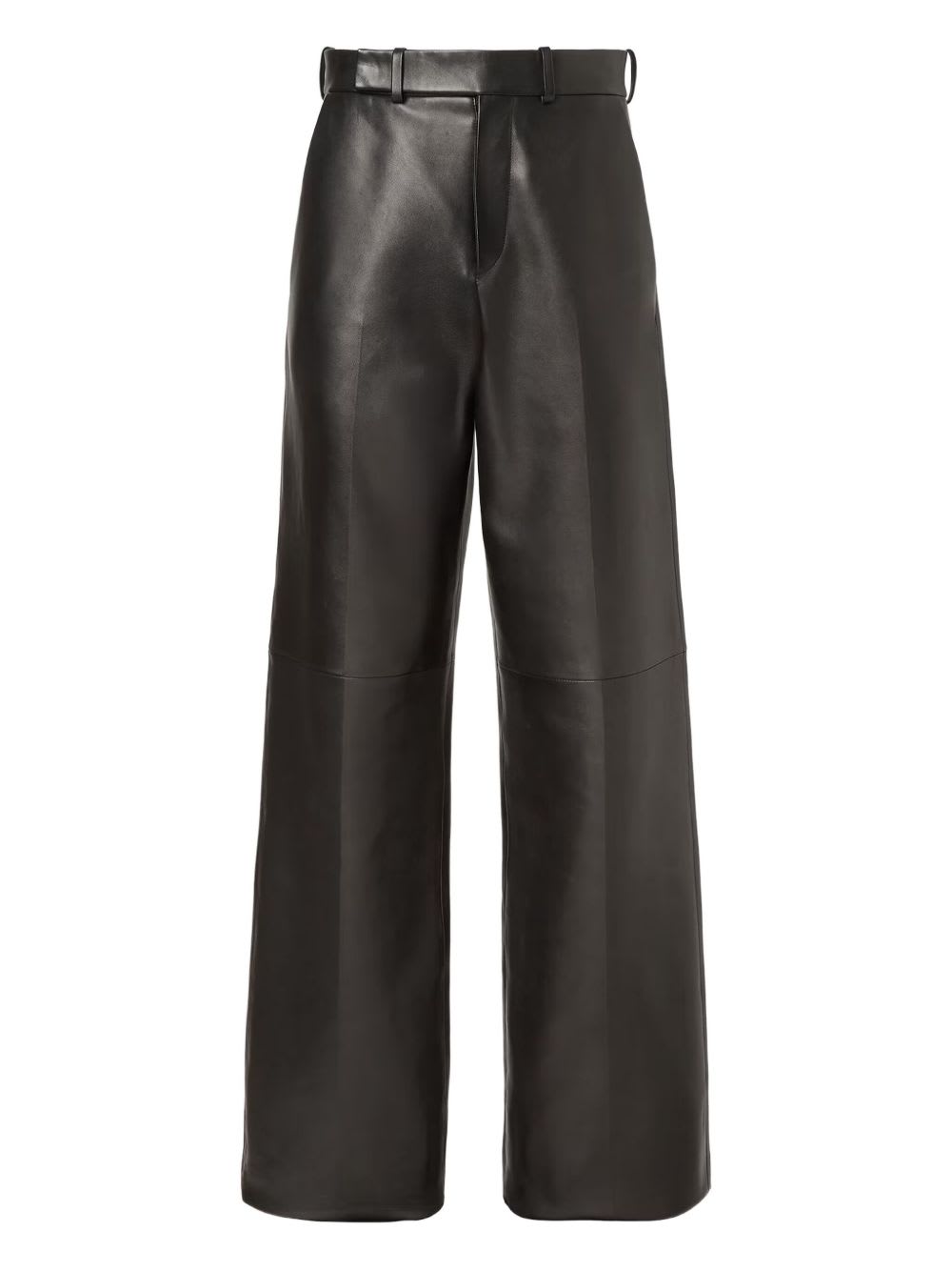 Fendi High Waist Lambskin Leather Wide Leg Trousers In Black