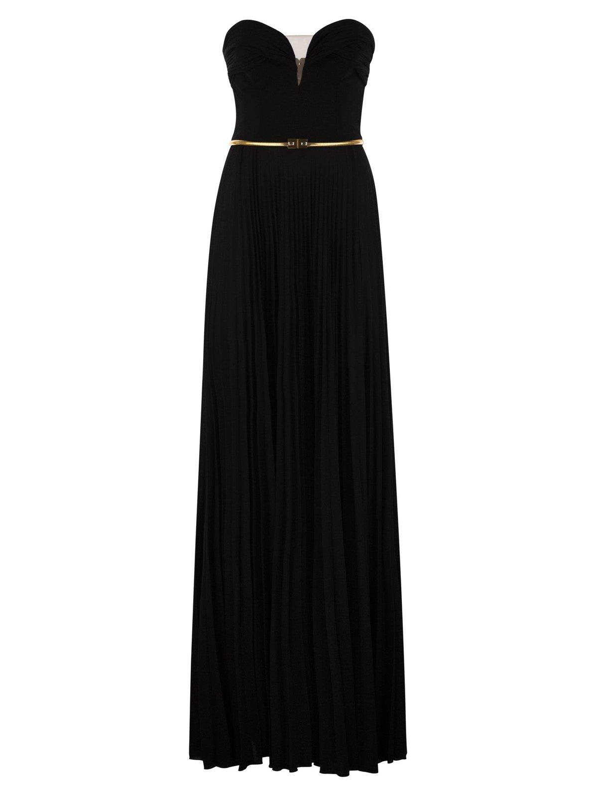 Shop Elisabetta Franchi Pleated Belted Carpet Dress In Black