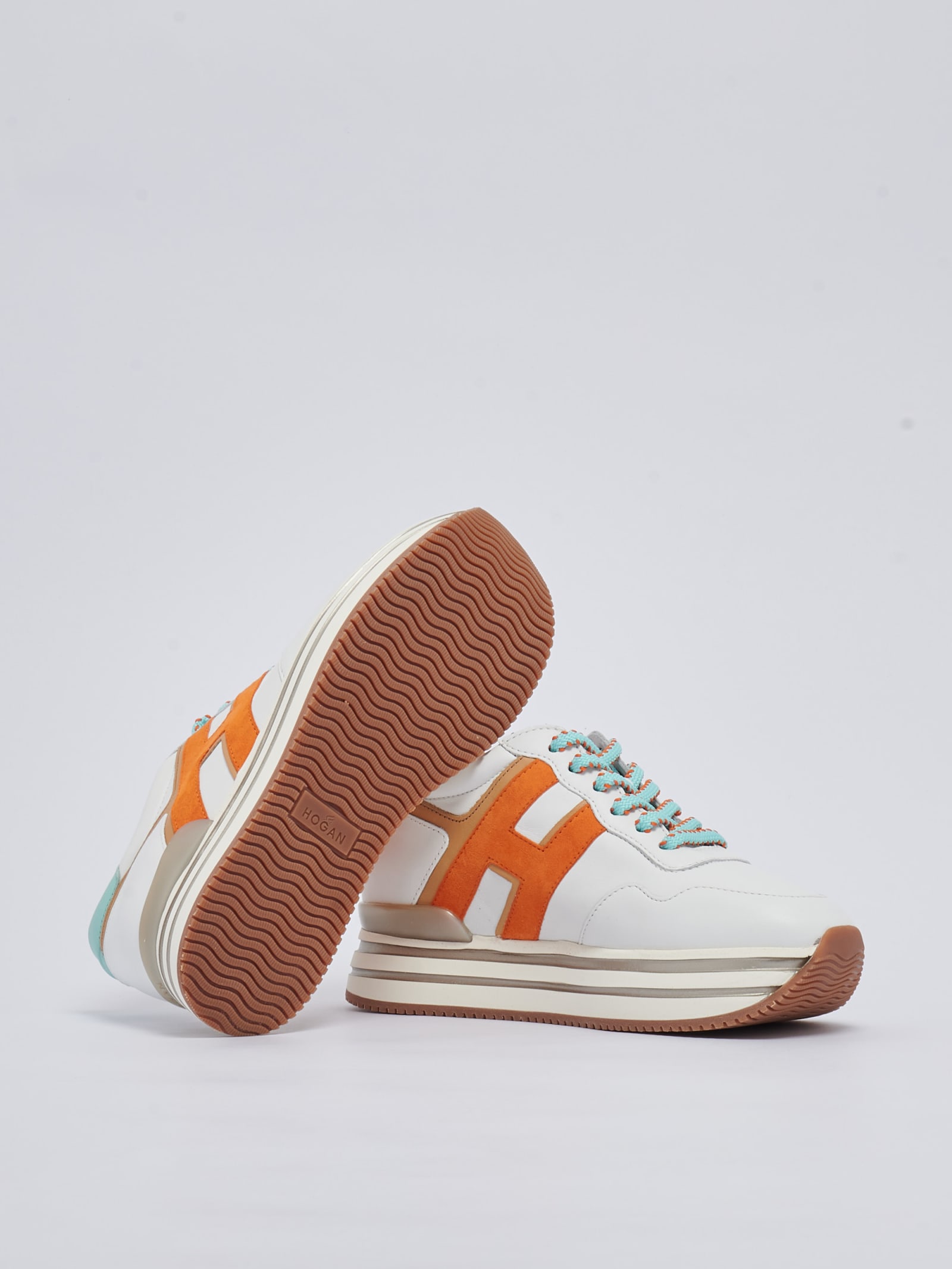 Shop Hogan Midi Platform H483 Sneaker In Bianco-arancio