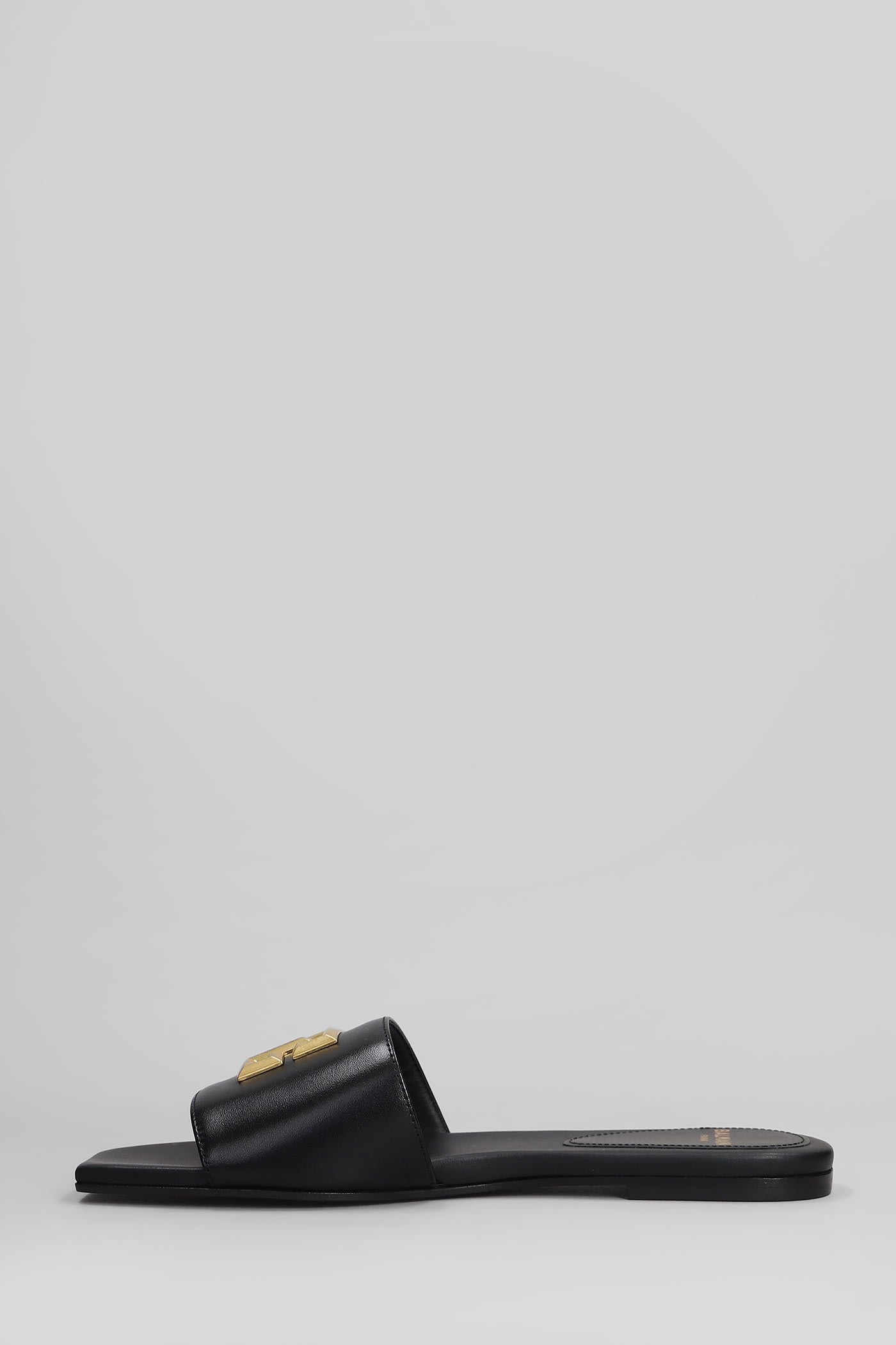 Balmain Dafne Logo-plaque Leather Slides In Black