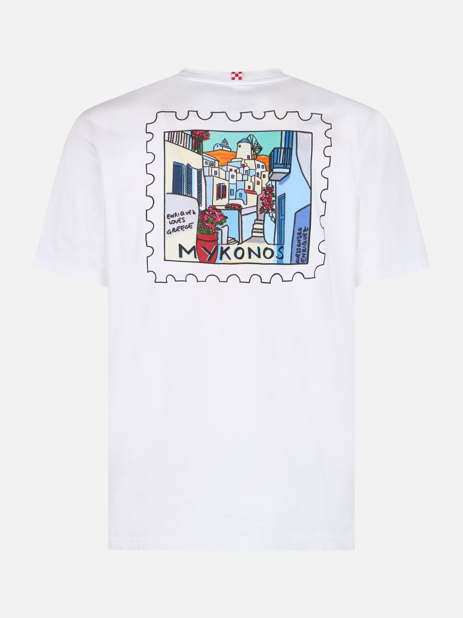 MC2 SAINT BARTH MAN COTTON T-SHIRT WITH MYKONOS POSTCARD FRONT AND BACK PRINT ALESSANDRO ENRIQUEZ SPECIAL EDITION