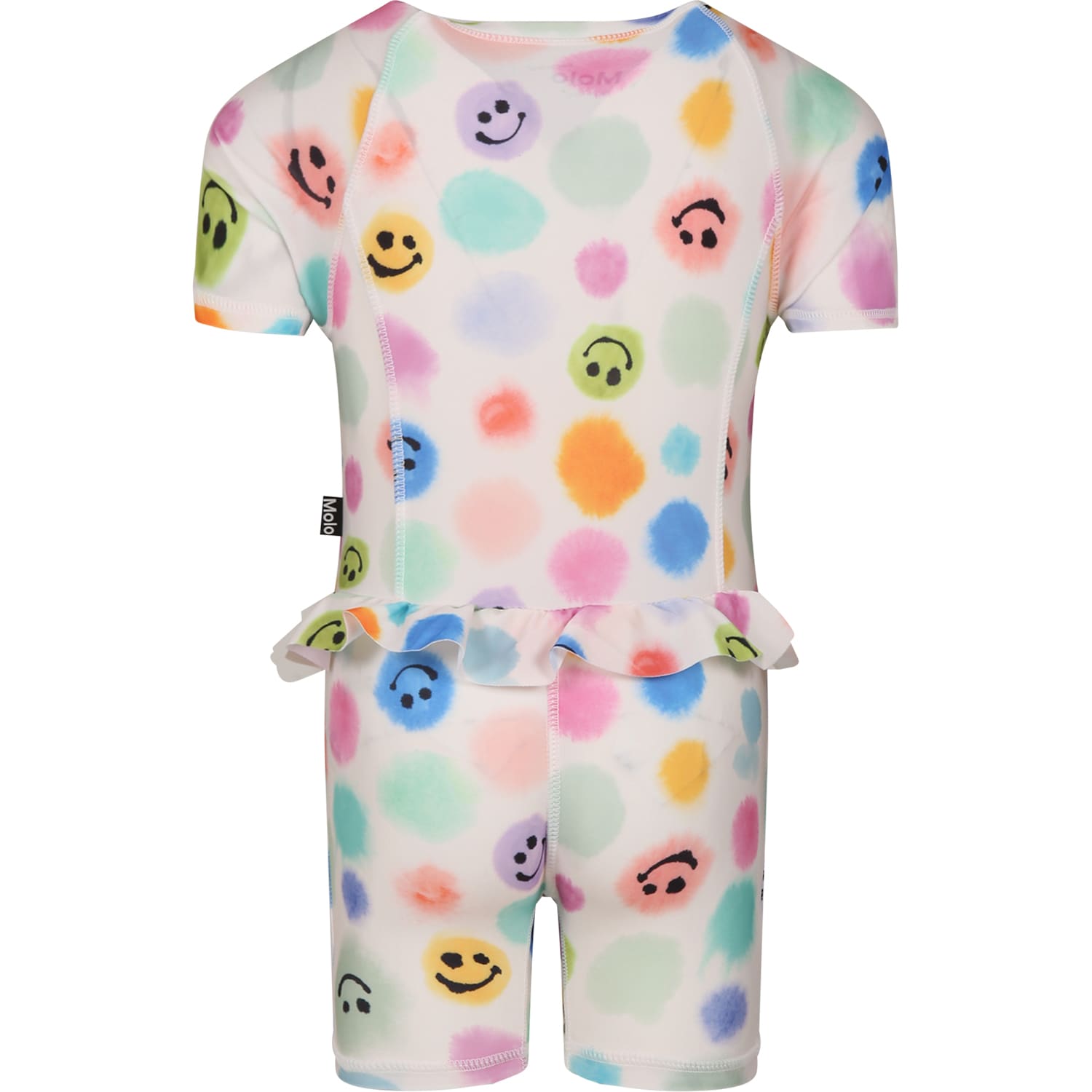 Shop Molo White Swimsuit For Kids With Polka Dots And Smile In Multicolor