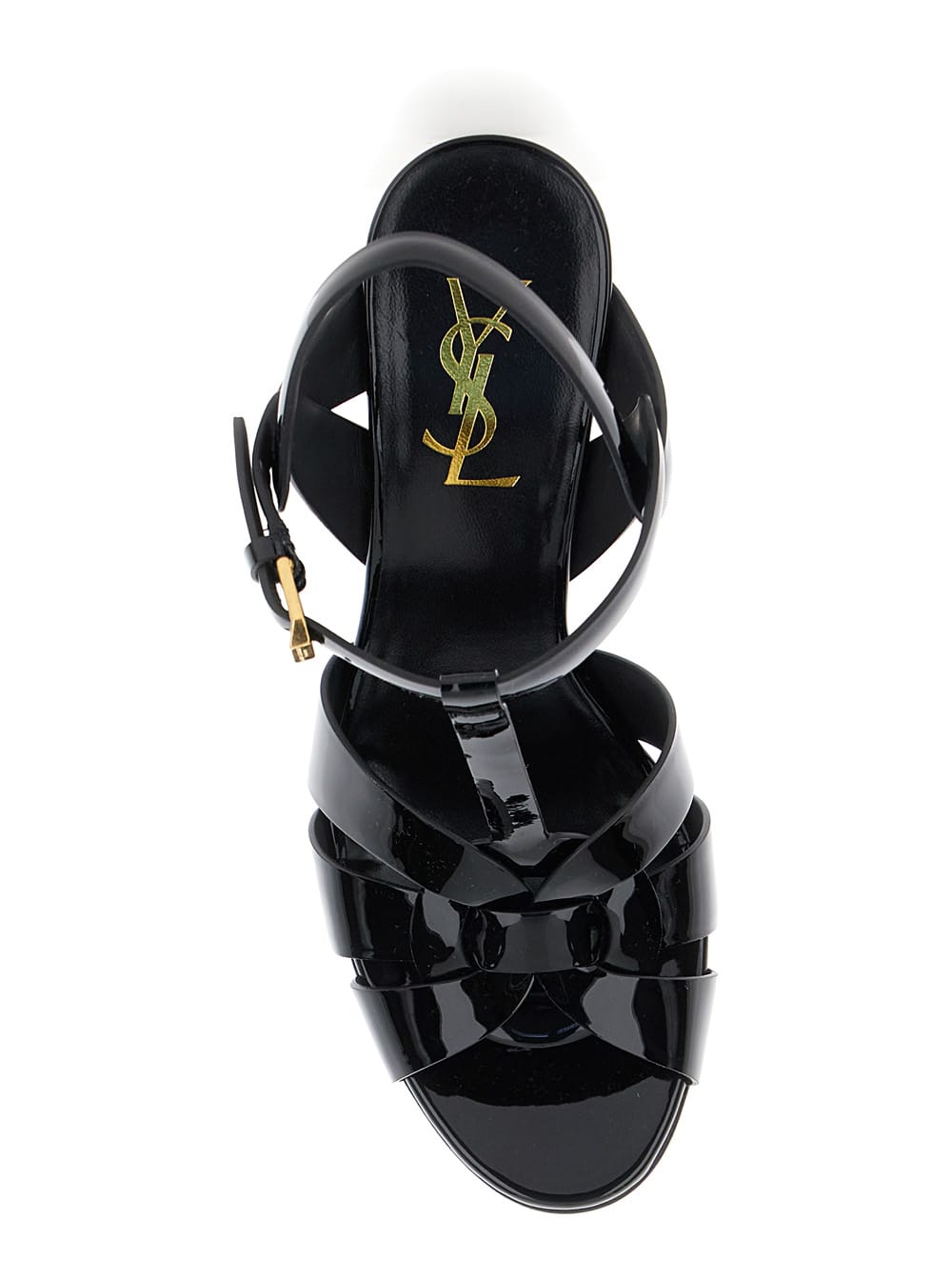 Shop Saint Laurent Tribute Black Sandals With Platform In Patent Leather Woman