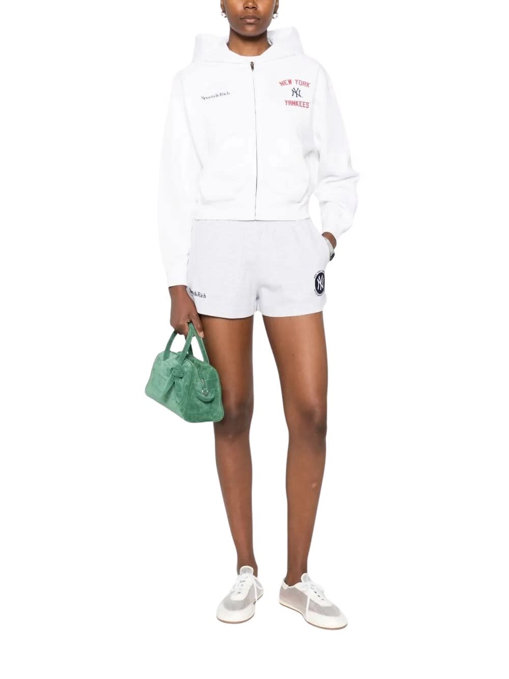 Sporty &amp; Rich Homerun Cropped Zip Hoodie In White