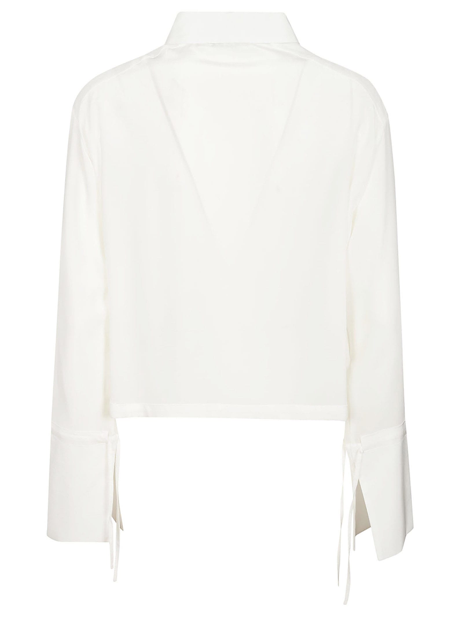 Liviana Conti Cropped White Silk Shirt With Golden Button Closure In Pomice