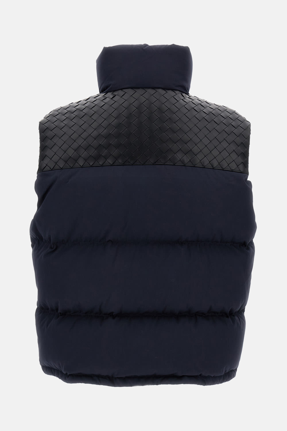 Bottega Veneta Padded Vest With Intrecciato Leather Details In Blue