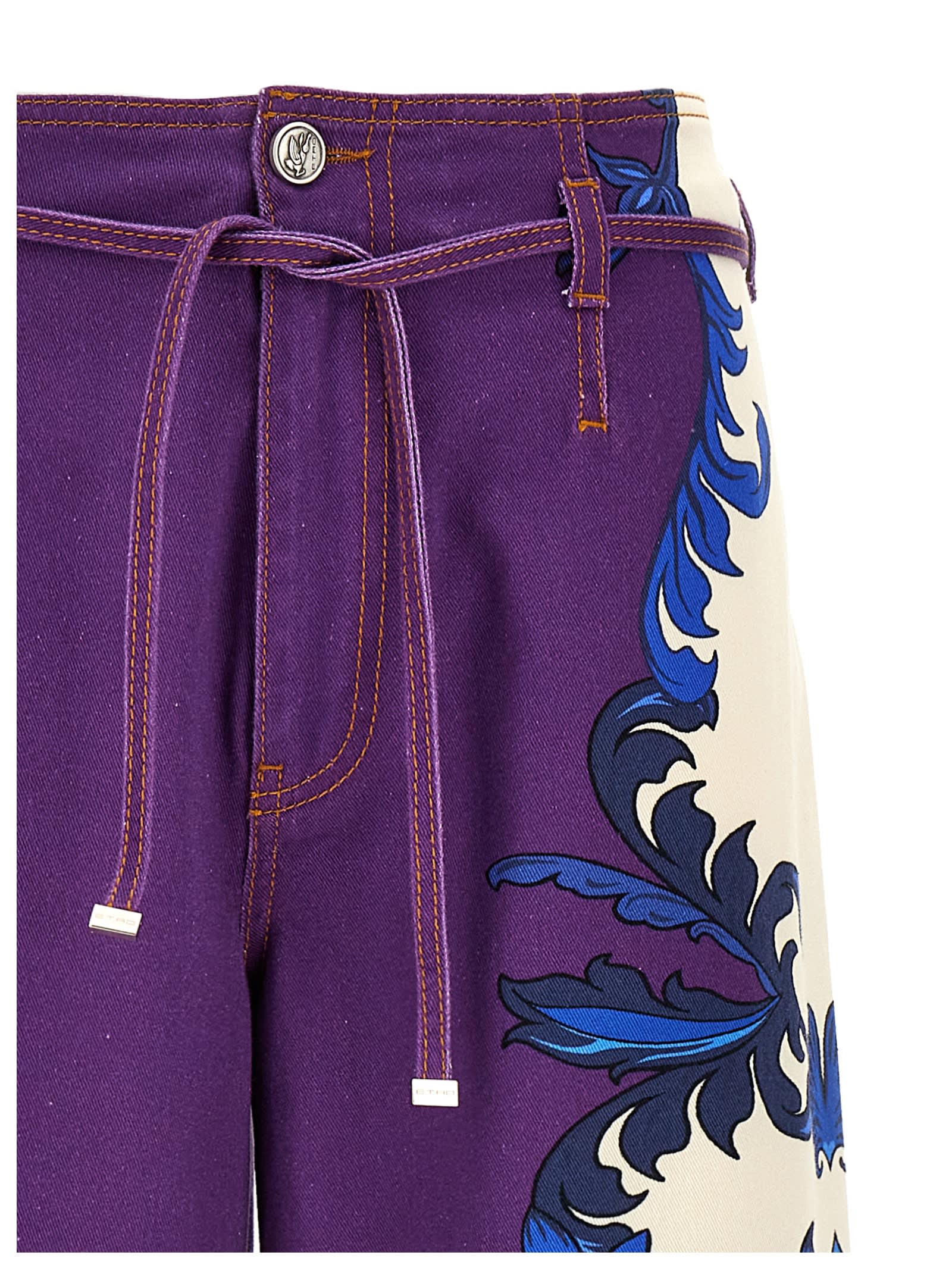 Etro Maxi Paisley Wide Leg Jeans In Purple