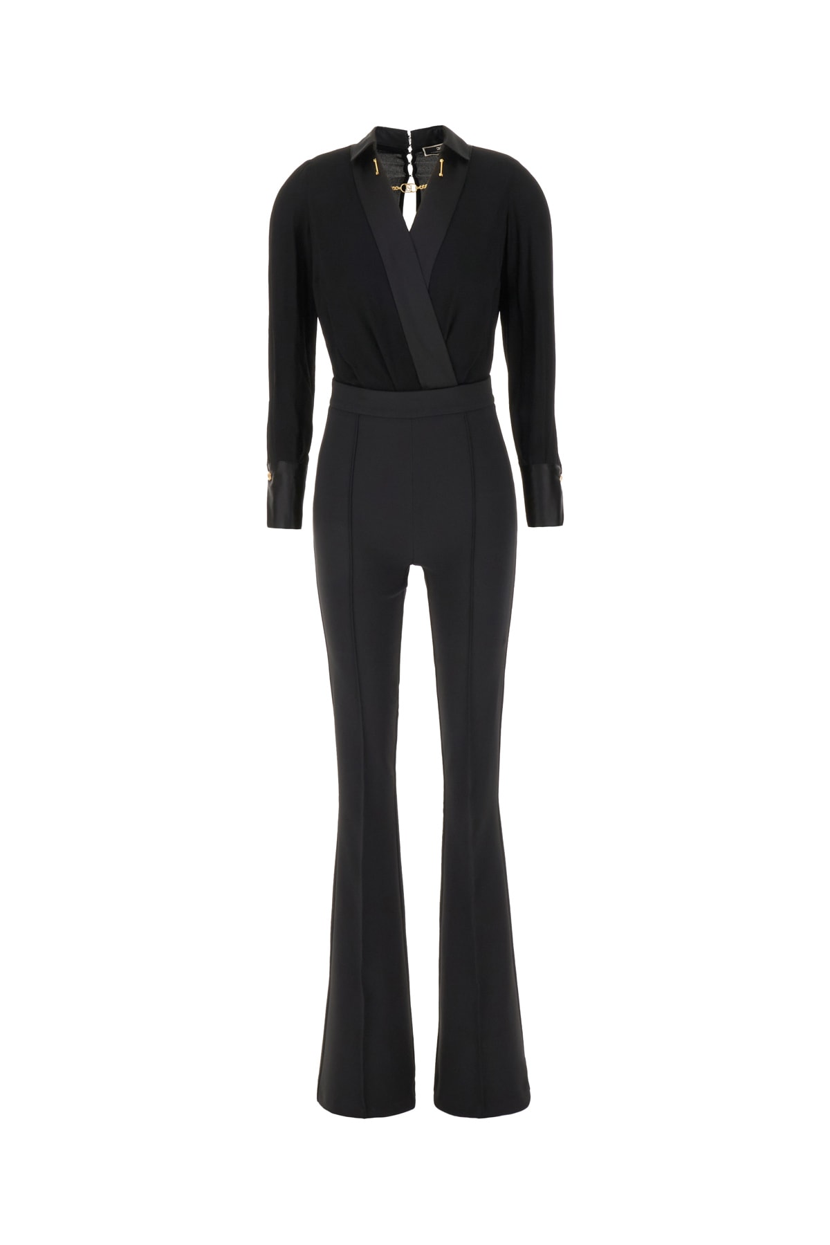 Black Viscose And Stretch Polyester Jumpsuit