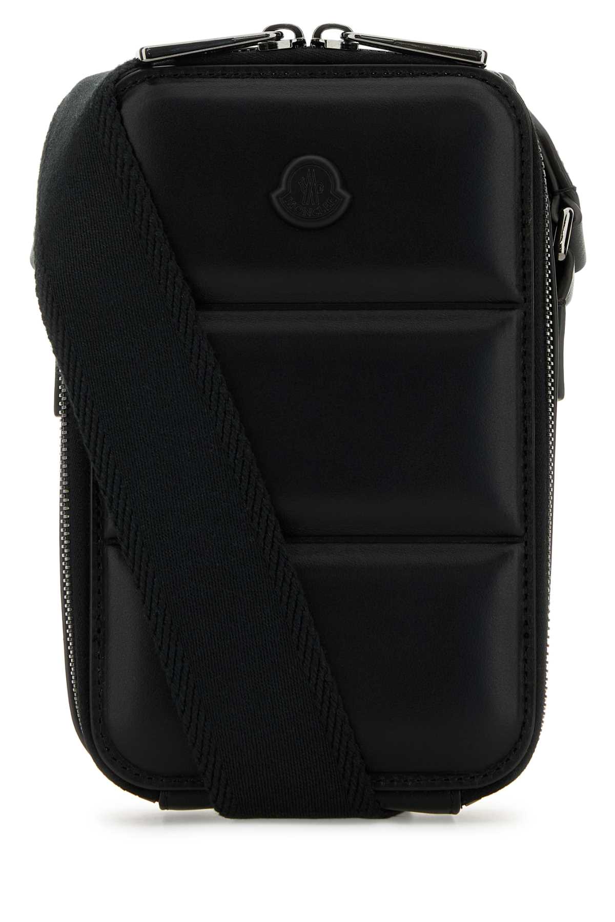 Black Leather Vertical Crossbody Bag