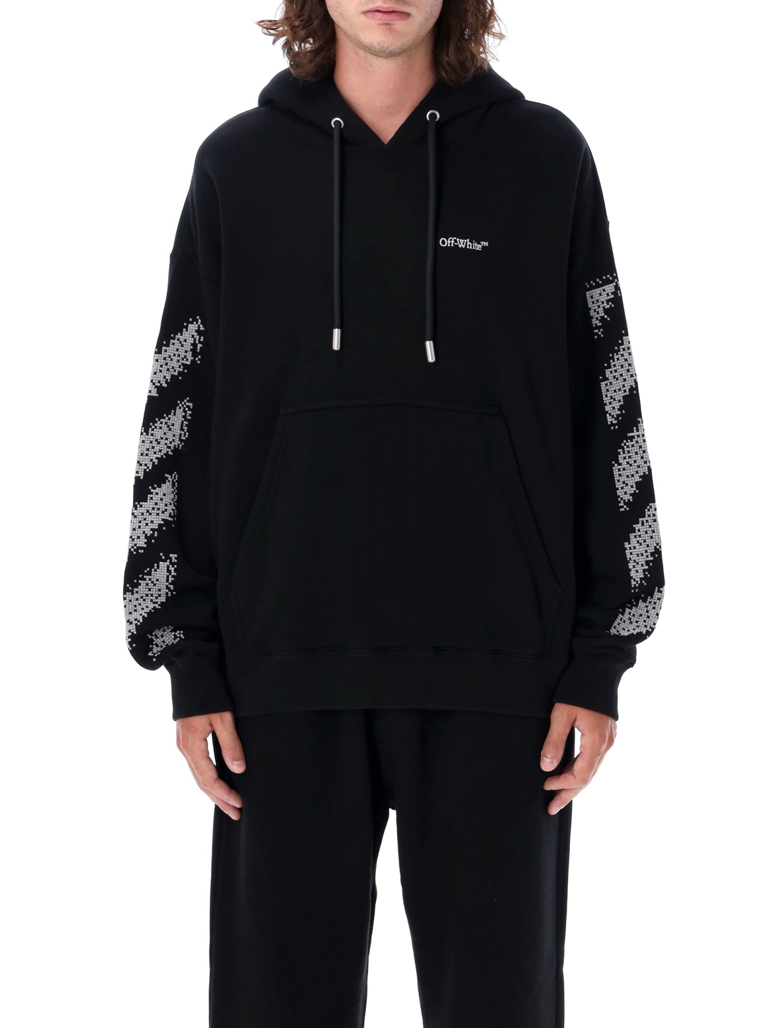 Shop Off-white Pixel Diag Skate Hoodie In Black White