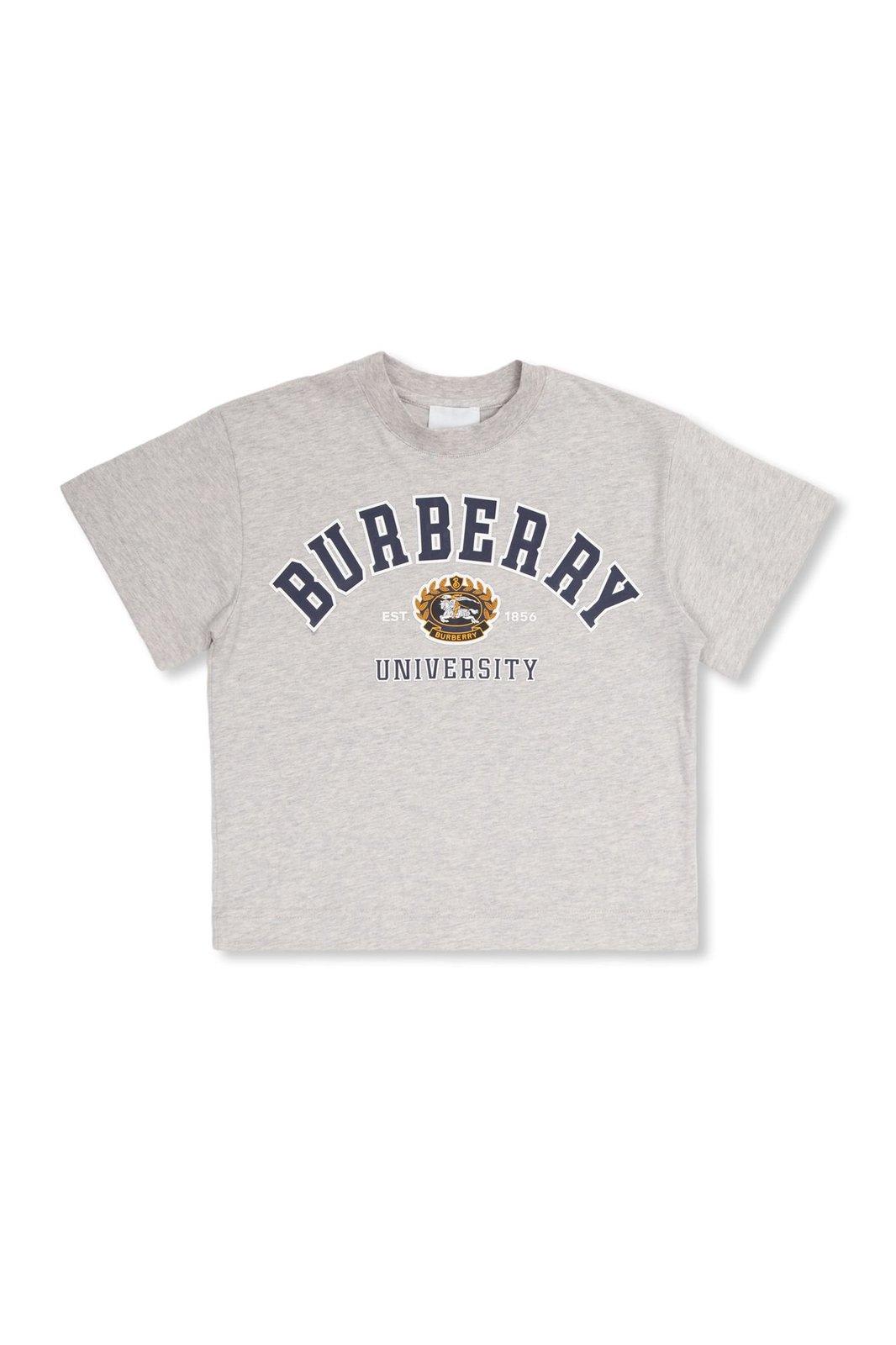 Shop Burberry Logo Printed Crewneck T-shirt In Deep Dove Grey Mel