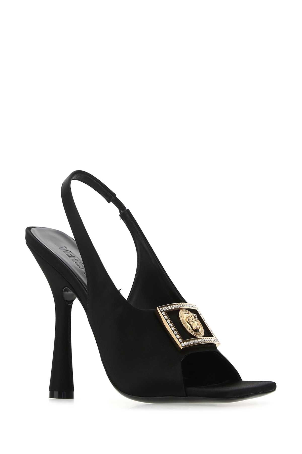 Shop Versace Black Satin Sandals In 1b00v