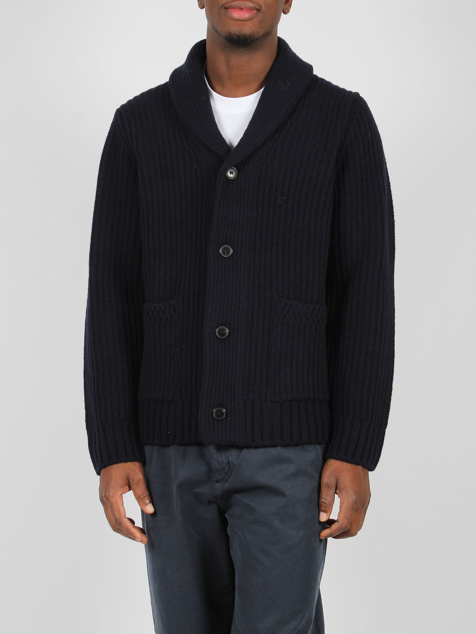 Shop Closed Ribbed Cardigan In Dark Blue