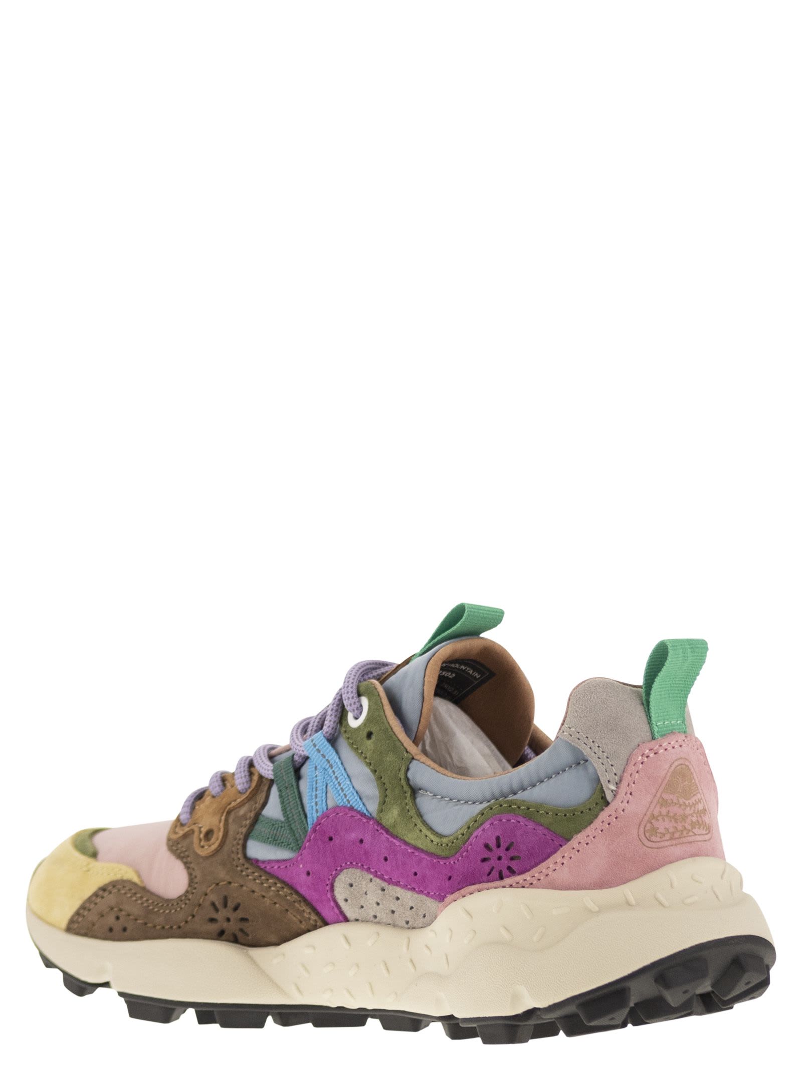 Shop Flower Mountain Yamano 3 - Sneakers In Suede And Technical Fabric In Pink/yellow