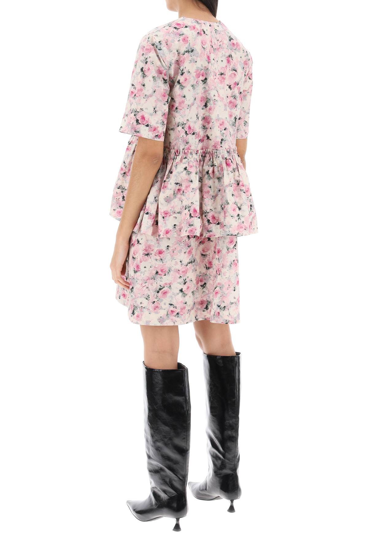 Shop Ganni Organic Cotton Flounce Mini Dress In Rosa