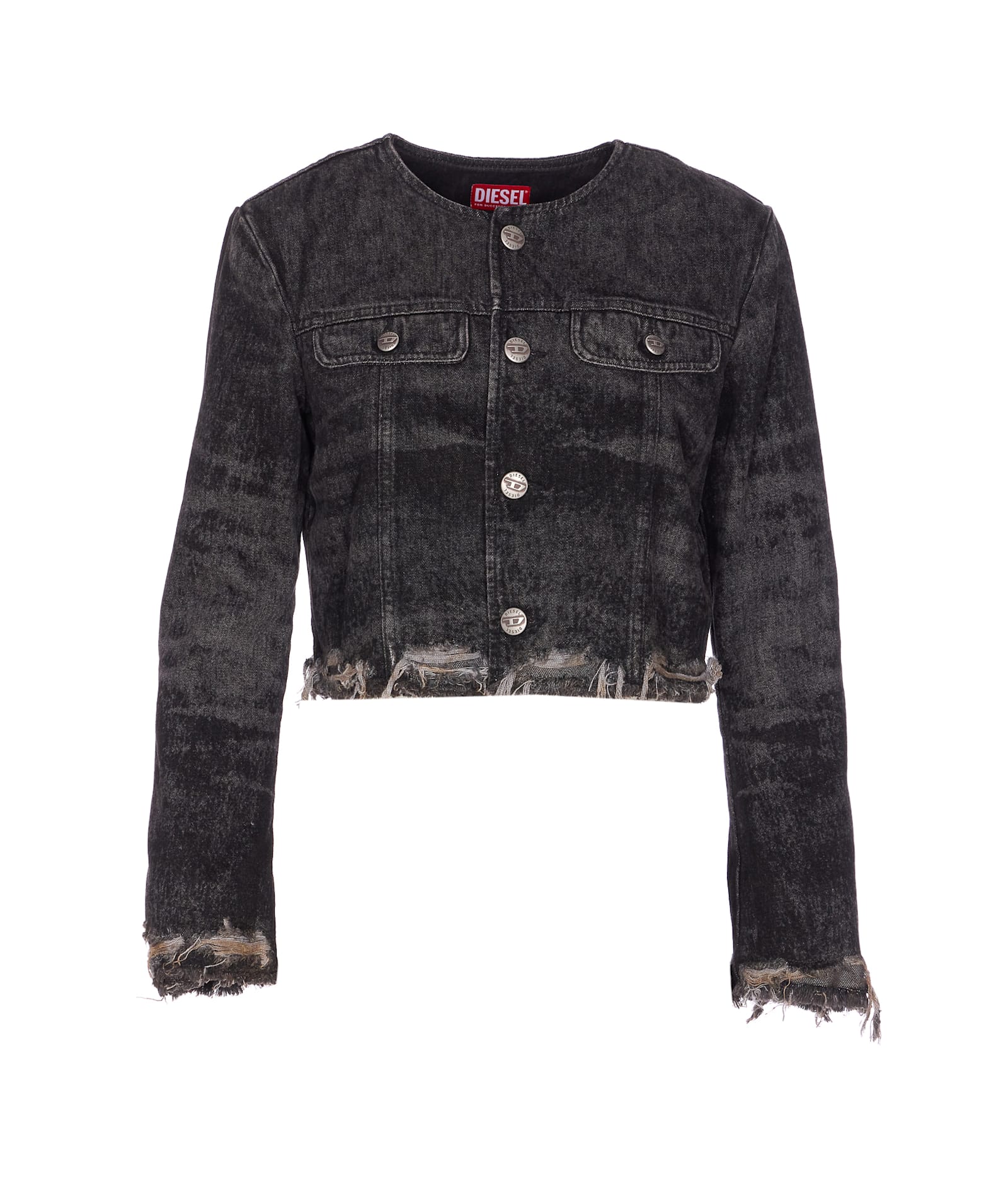 Diesel Grey Jacket With Round Neck And Frayed Edges In Cotton Blend Woman In Black