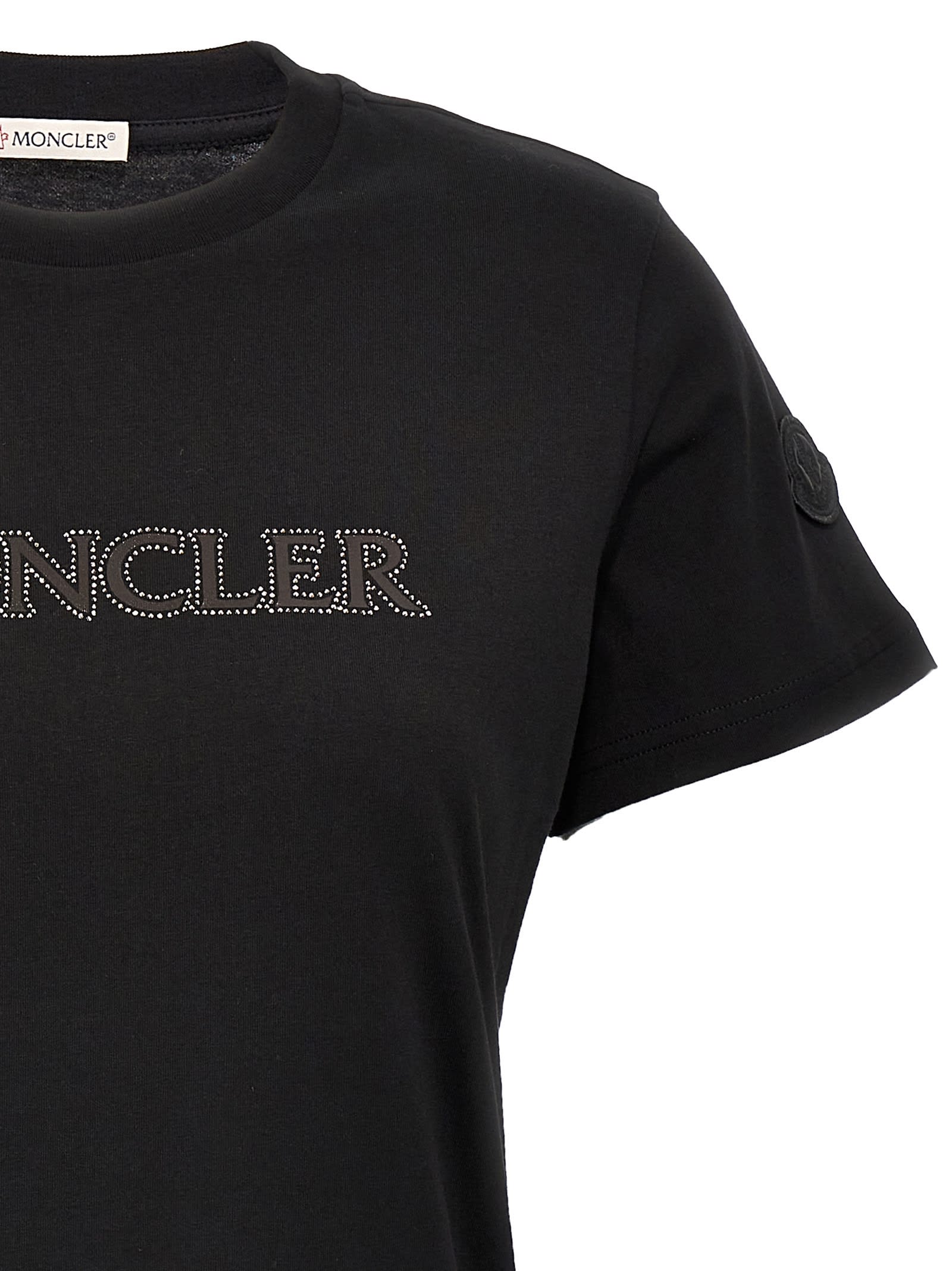 Shop Moncler Rhinestone Logo T-shirt In Black