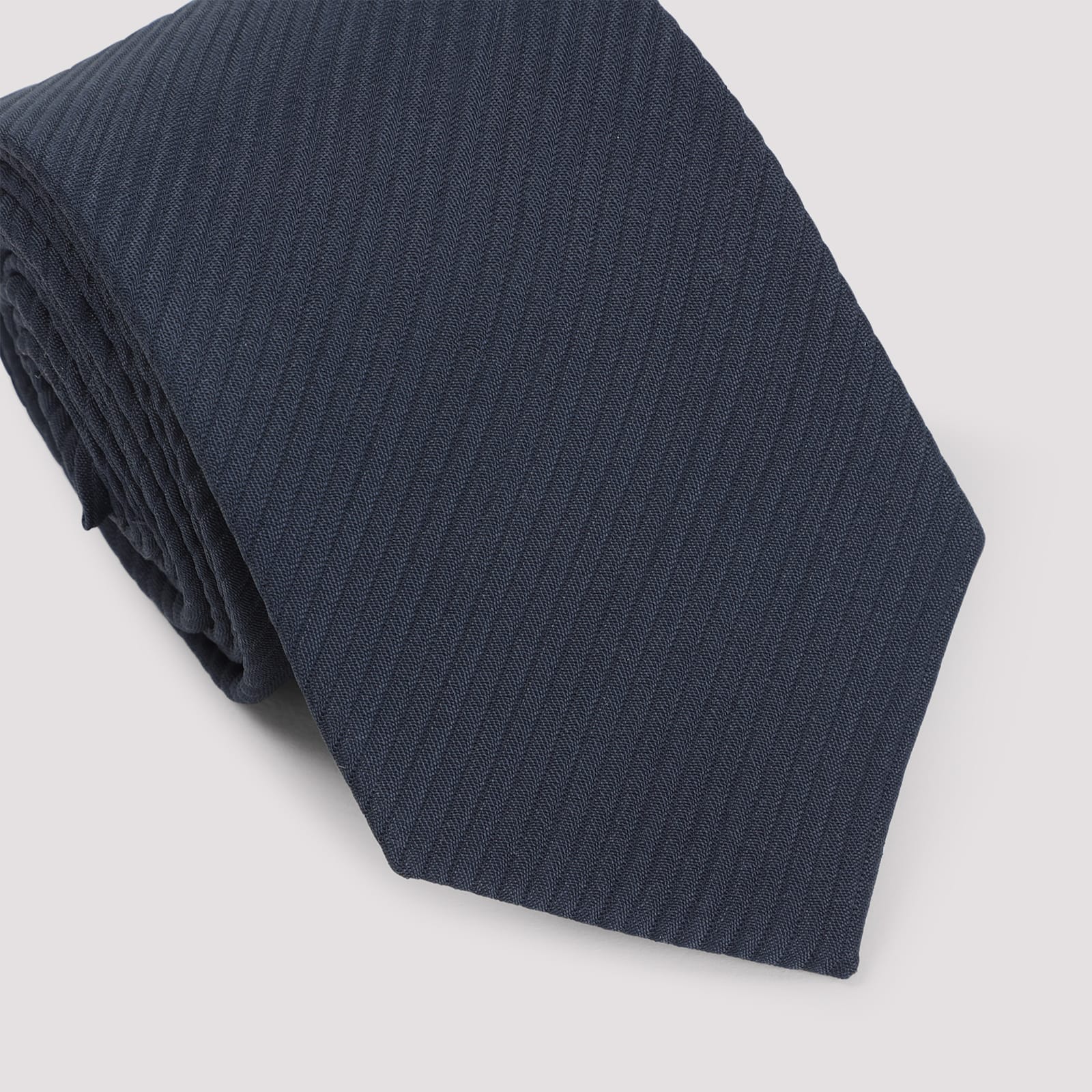 Giorgio Armani Diagonal Ribbed Viscose And Silk Tie In Blue