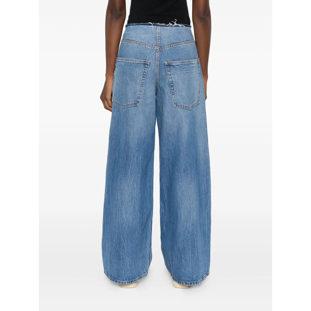 Alexander Wang Frayed Waist Wide Leg Zip-up Jeans In Blue
