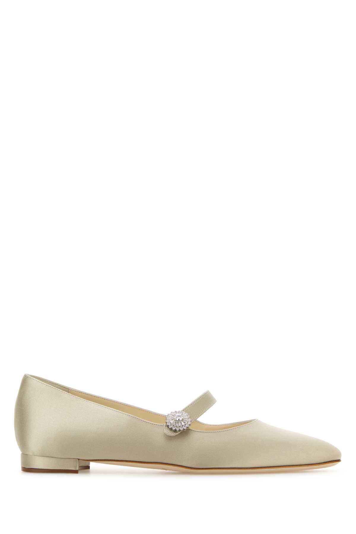 Shop Manolo Blahnik Cream Satin Mary Jane Ballerinas In Dcrm