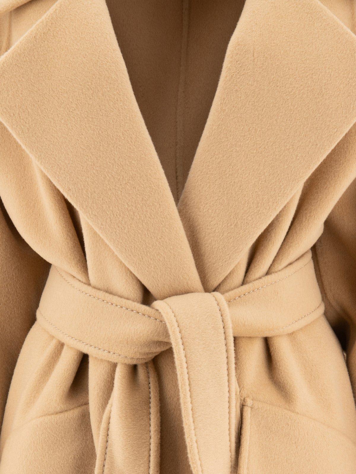 Shop Sportmax Orense Belted Long-sleeved Coat In Beige