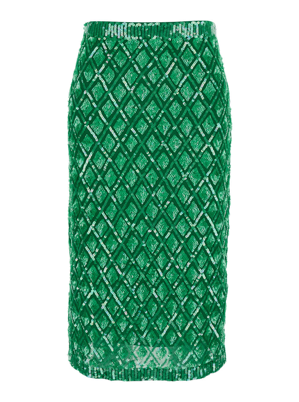 P.A.R.O.S.H GREEN SKIRT WITH ALL-OVER APPLIED SEQUINS AND GEOMETRIC MOTIF IN TECH FABRIC WOMAN