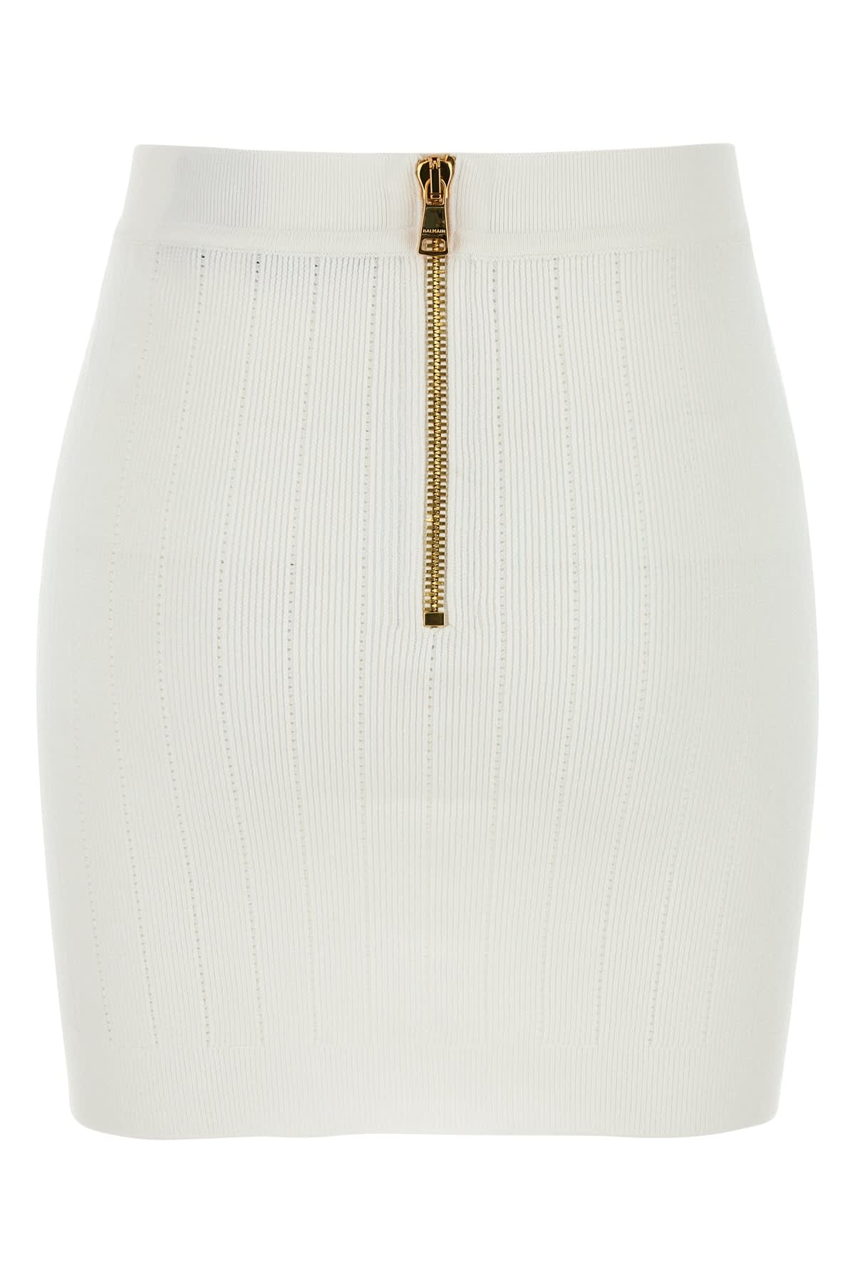 Shop Balmain Mini Skirt In White Viscose Blend