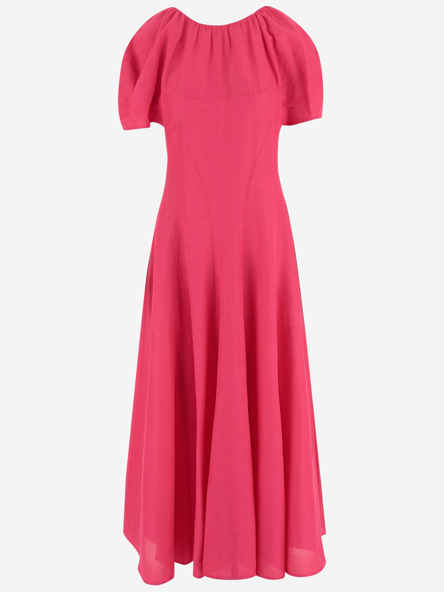Tory Burch Balloon-sleeved Midi Linen Dress In Pink