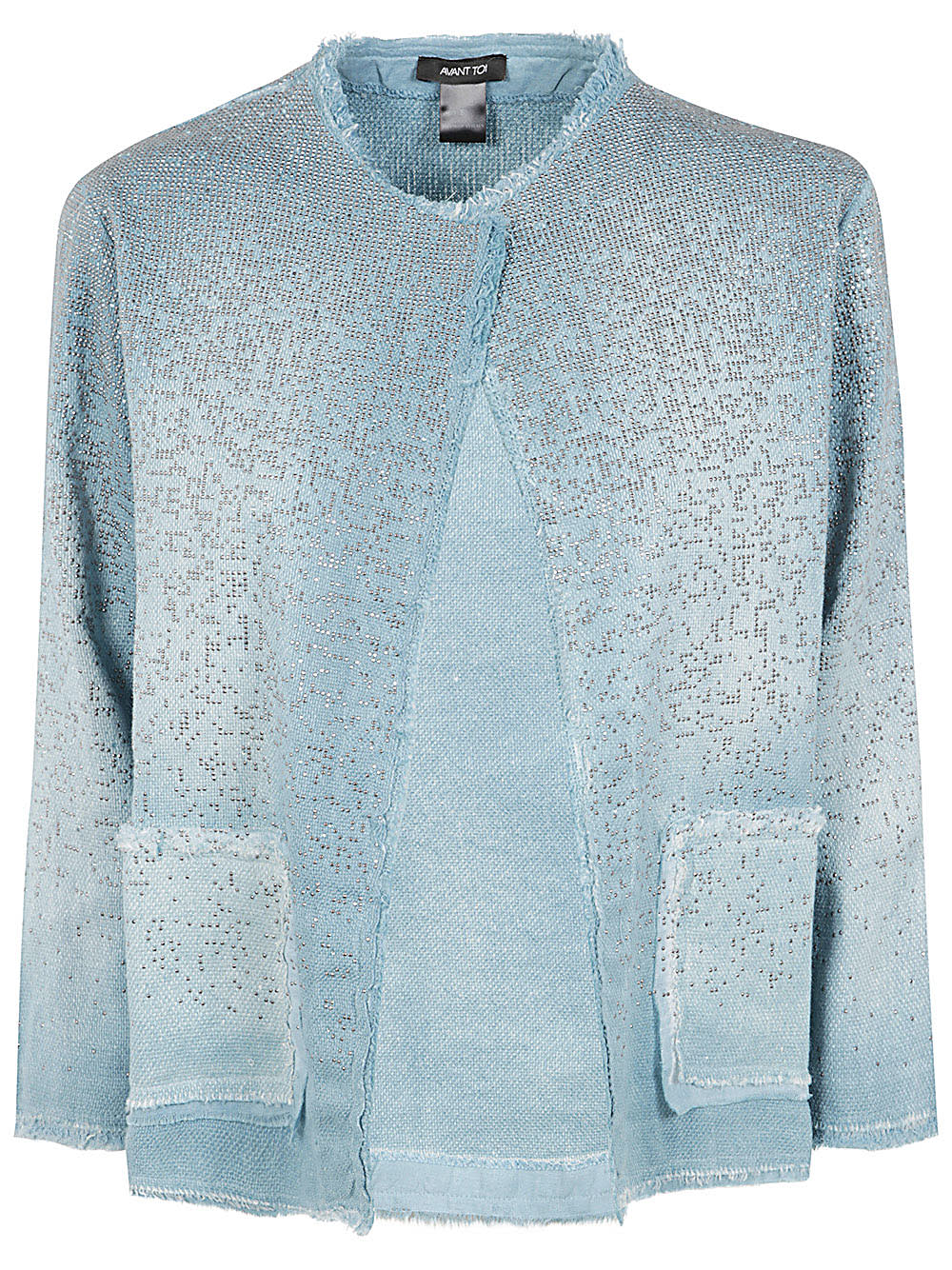Shop Avant Toi Round Neck Micro Mat Stitch Jacket With Studs And Strass In Water