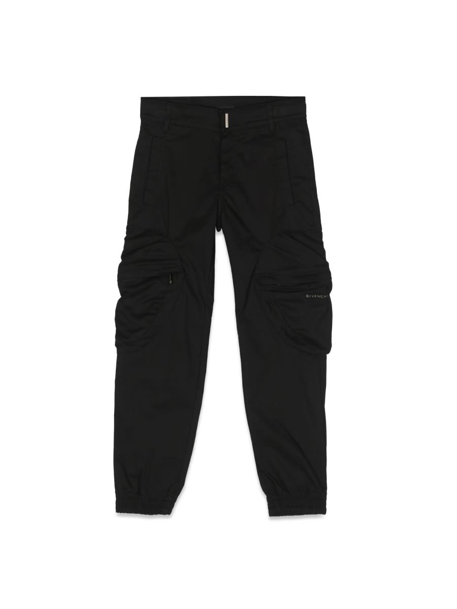 Givenchy Kids Logo Lettering Gabardine Trousers In Black